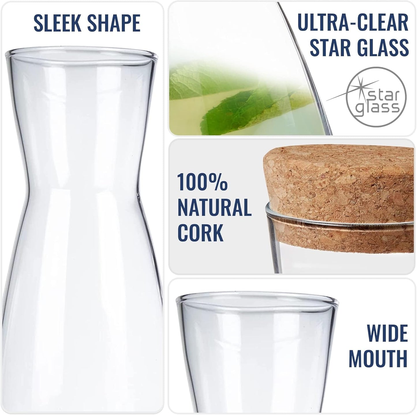 Bormioli Rocco Ypsilon Glass Carafe Set with Cork Tops, Set of 2-18.5 oz Contemporary Juice Containers & Drink Dispensers for Wine, Water, Milk - Dishwasher Safe Bar Glassware for Entertainment