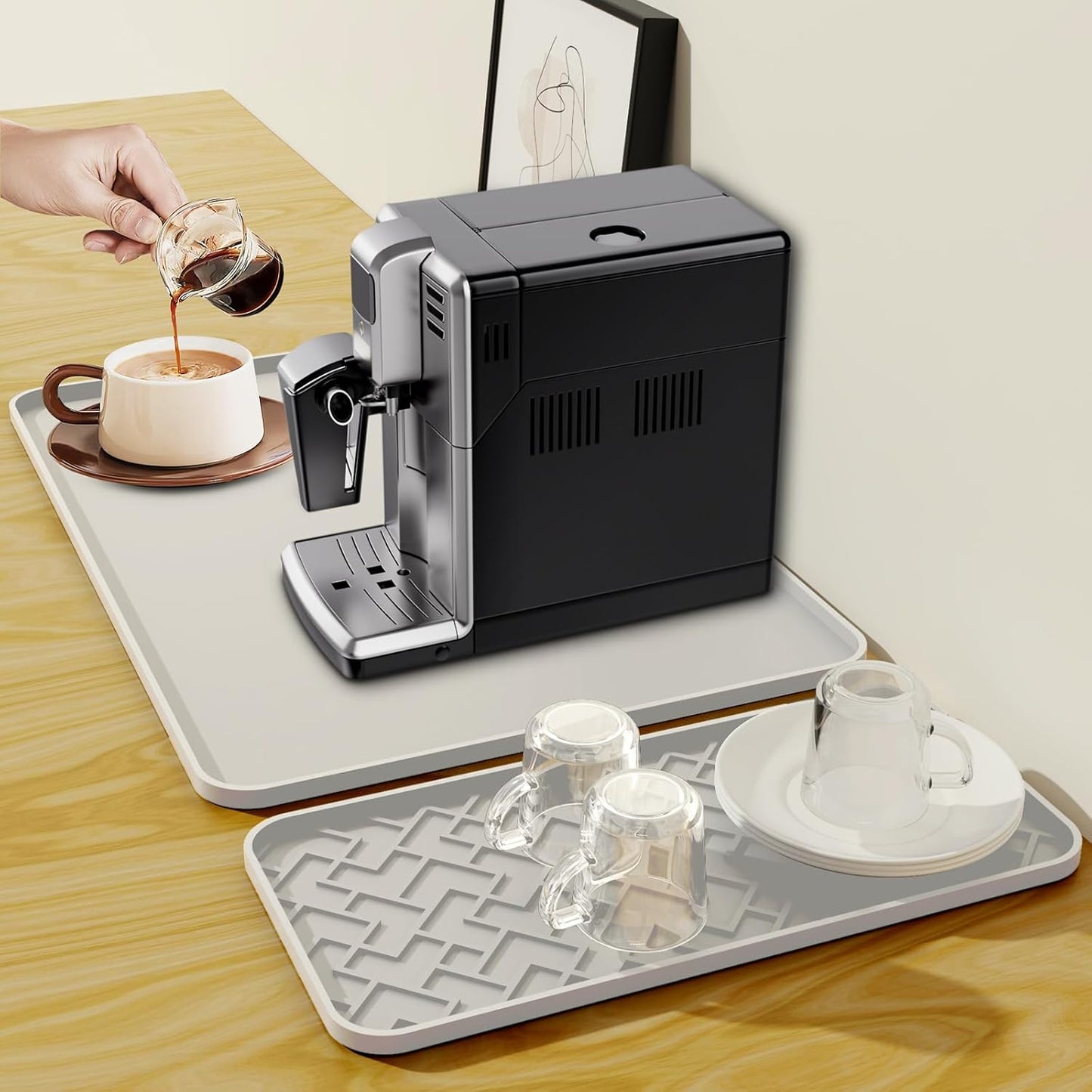 Silicone Coffee Mat - Removable Bar Mat with Concave and Convex Design, Leak-Proof and Non-Slip, Suitable for Use Under the Coffee Machine to Keep the Countertop Clean (White24"x16")