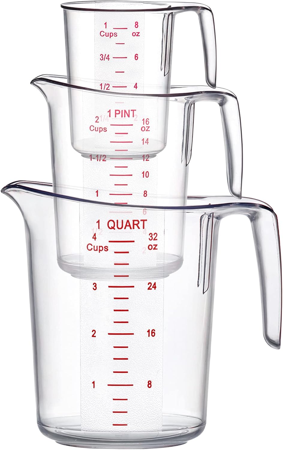 Amazing Abby - Melissa - Unbreakable Plastic Measuring Cups (3-Piece Set), Food-Grade Measuring Jugs, 1/2/4-Cup Capacity, Stackable and Dishwasher-Safe, Great for Oil, Vinegar, Flour, More