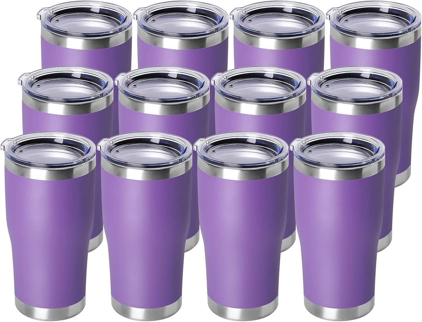DOMICARE 20oz Tumbler with Lid Stainless Steel Tumblers Bulk, Double Wall Vacuum Insulated Coffee Travel Mug Powder Coated Tumbler, 12 Pack Purple