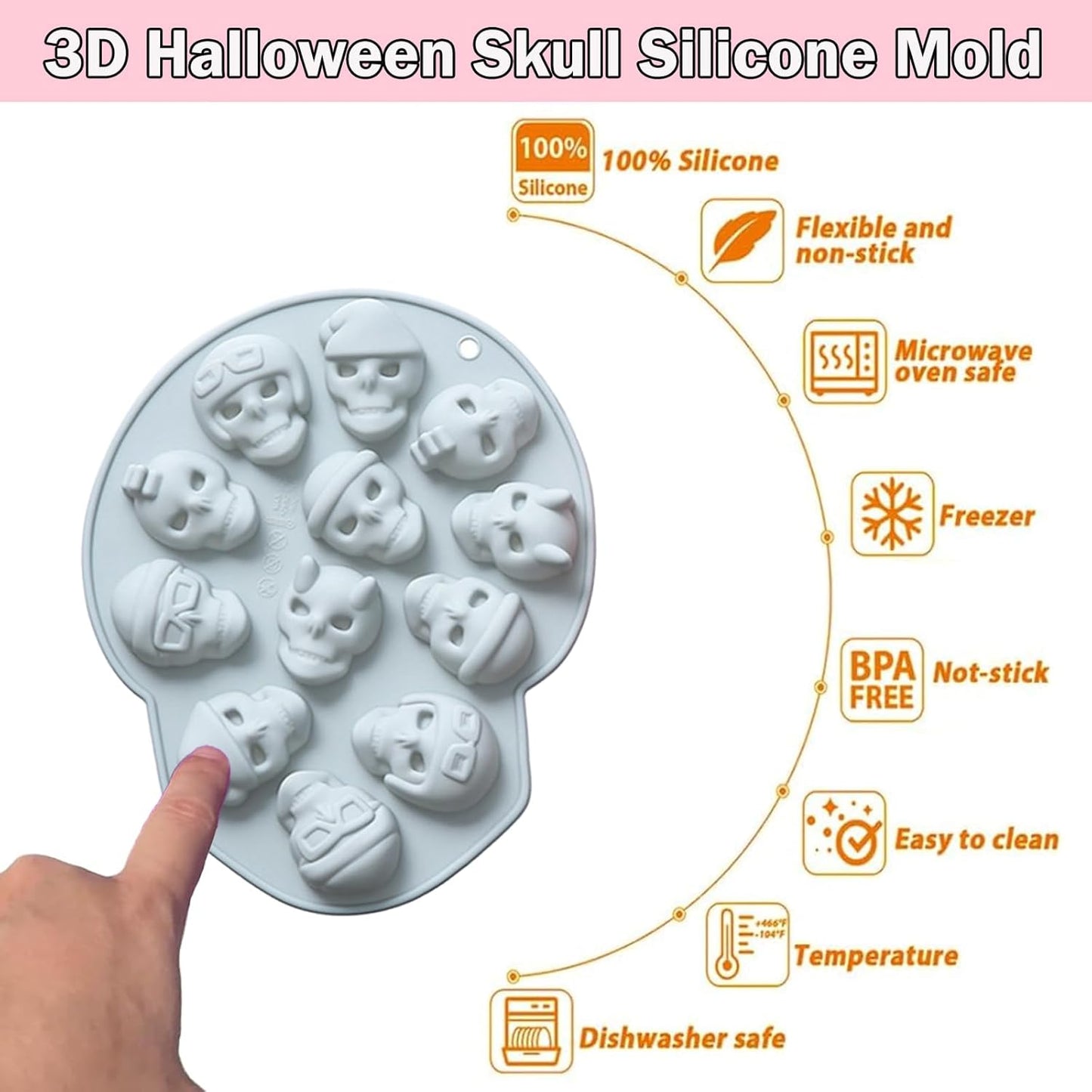 Halloween Chocolate Mold Silicone,12 Cavity Candy Gummy Mold with Pumpkin Wizard Hat Bat Spider Tombstone for Baking Chocolate Jelly Gummy Dessert 2pcs