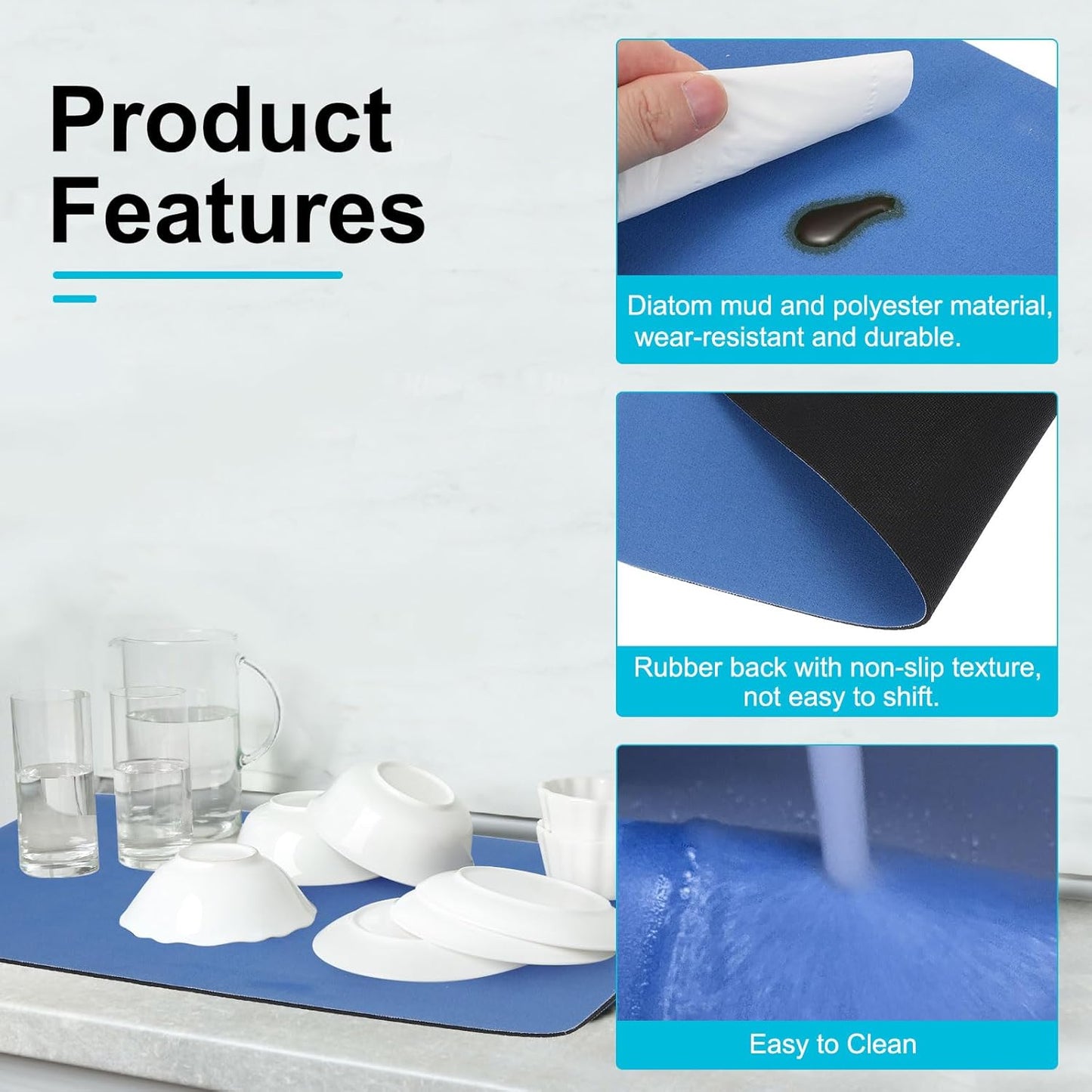 uxcell Silicone Mats for Kitchen Counter, 35.4" x 23.6" Non-Slip Countertop Protector Mat Heat Resistant Coffee Mat Waterproof Table Placemat, Blue