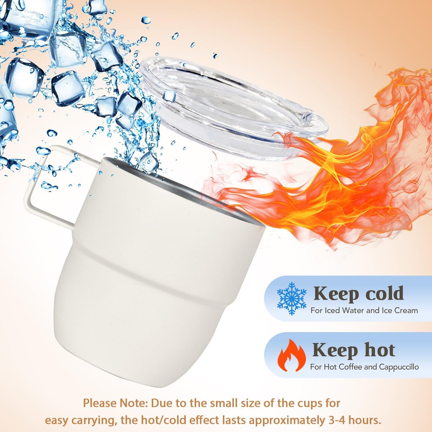 4oz Stackable Cup, Vacuum Insulated Espresso Cup Set of 2, Espresso Mug for Coffee, Double Wall Stainless Steel Mini Tumbler Shot Glasses with Straw and Lid (B-white2P, 4oz)