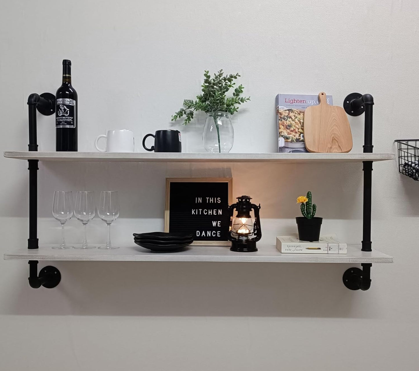 Floating Shelves for Wall Bookshelf Industrial Pipe Shelving Shelves Natural Wood Planks 48 inch Rustic Wall Shelves Hanging Bookshelves Farmhouse Kitchen Shelving