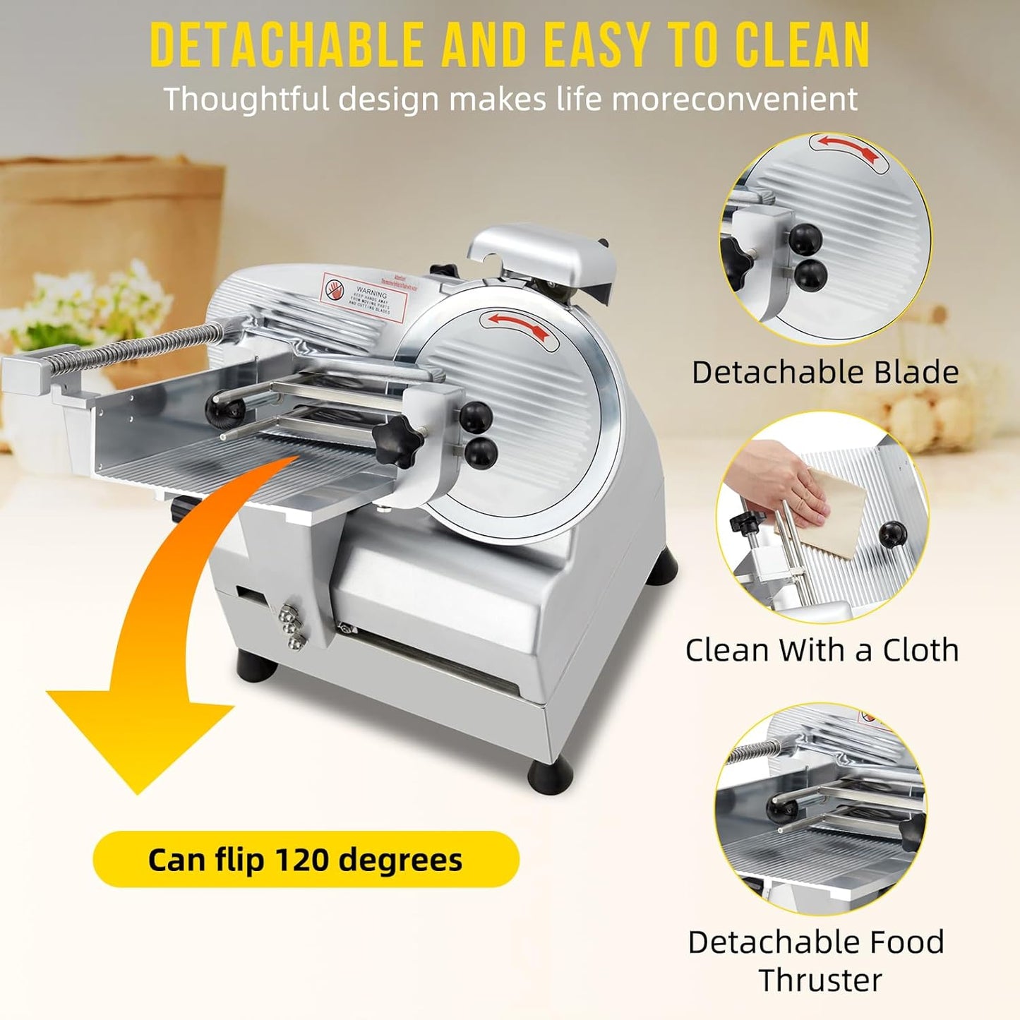 Dual Motor Automatic Meat Slicer 240W + 430W Power | 10" Sharp Carbon Steel Blade, 0-16mm Adjustable Thickness | Ideal for Deli Meats, Cheeses & Home Kitchen Use
