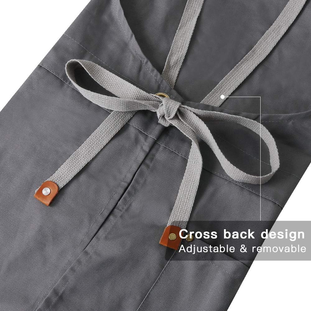 Mignongirl Crossback Apron with Pockets x2,Split Apron with Adjustable Straps,M-XXL