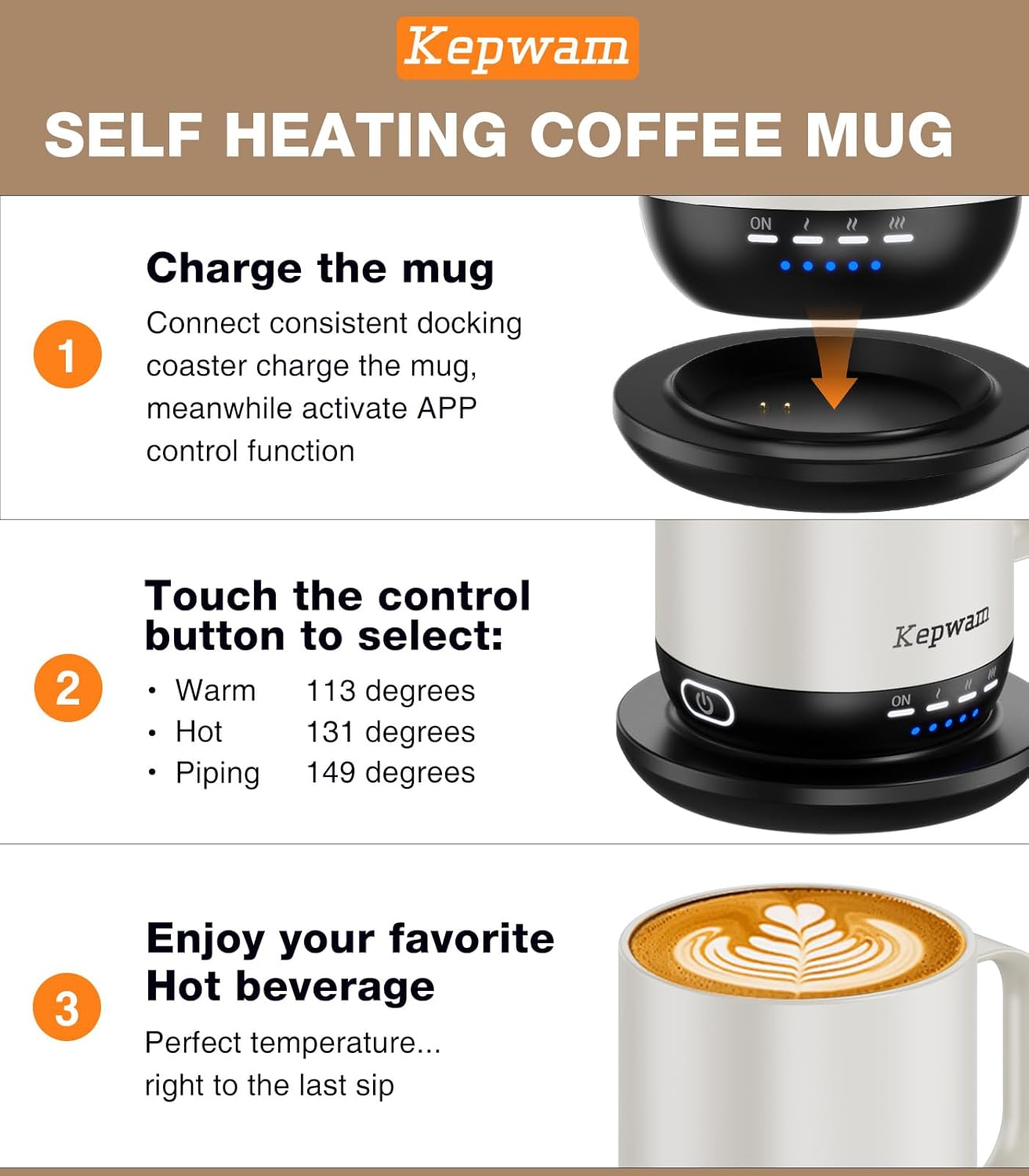 Heated Coffee Mug T1-14oz Fast Heating & Longer Battery Life Self Heating Coffee Mug Hot to 149℉ - Touch & App Controlled Mug Coffee and Hot Beverage Warmer, Gifts for Women and Men