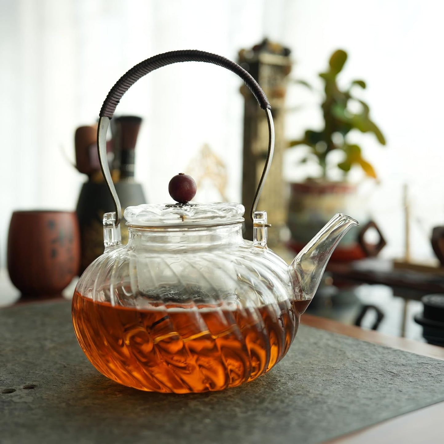 Glass Teapot with Removable Infuser, Stovetop Safe Glass Tea Kettle, 980 ml 33 oz, Clear Teapot for Loose Tea, Tea pot for Blooming Flower Tea and Loose Leaf, Tea Maker Gift
