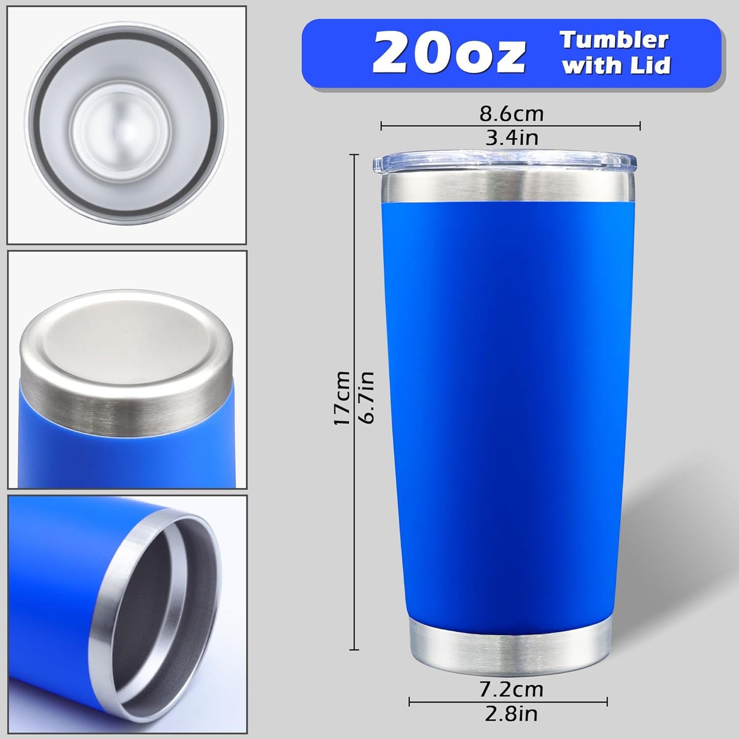 20oz Tumbler Bulk Stainless Steel Tumblers with Lid Vacuum Insulated Double Wall Travel Coffee Mug Powder Coated Tumbler Cup for Hot and Cold Drinks(Dark Blue, 6 pack)