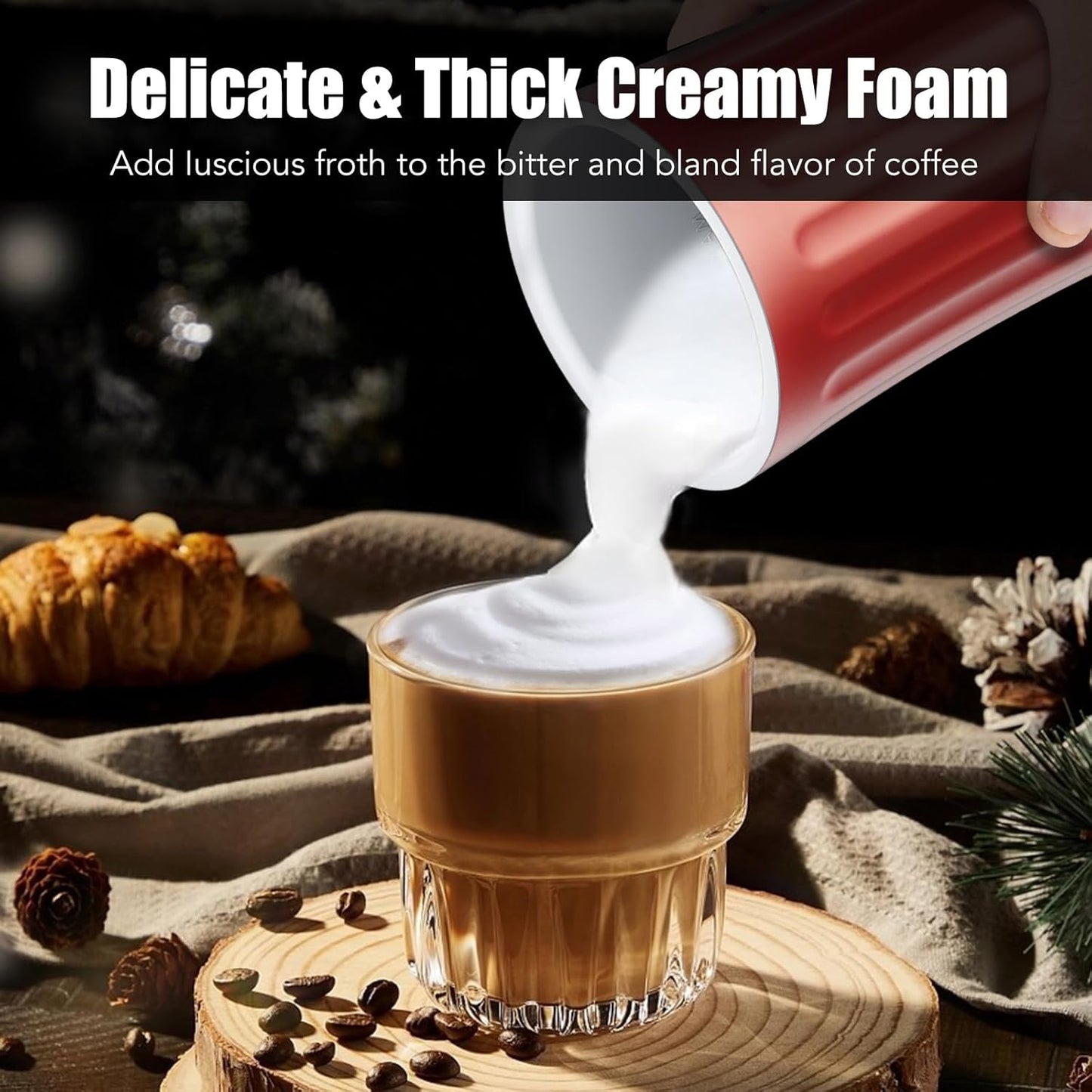 Milk Frother, Upgraded 4-in-1 Milk Frother and Steamer, Hot and Cold Foam Maker and Milk Warmer with Temperature Control & Auto Shut-Off, Frother for Coffee, Latte, Cappuccino, Matcha(Red)