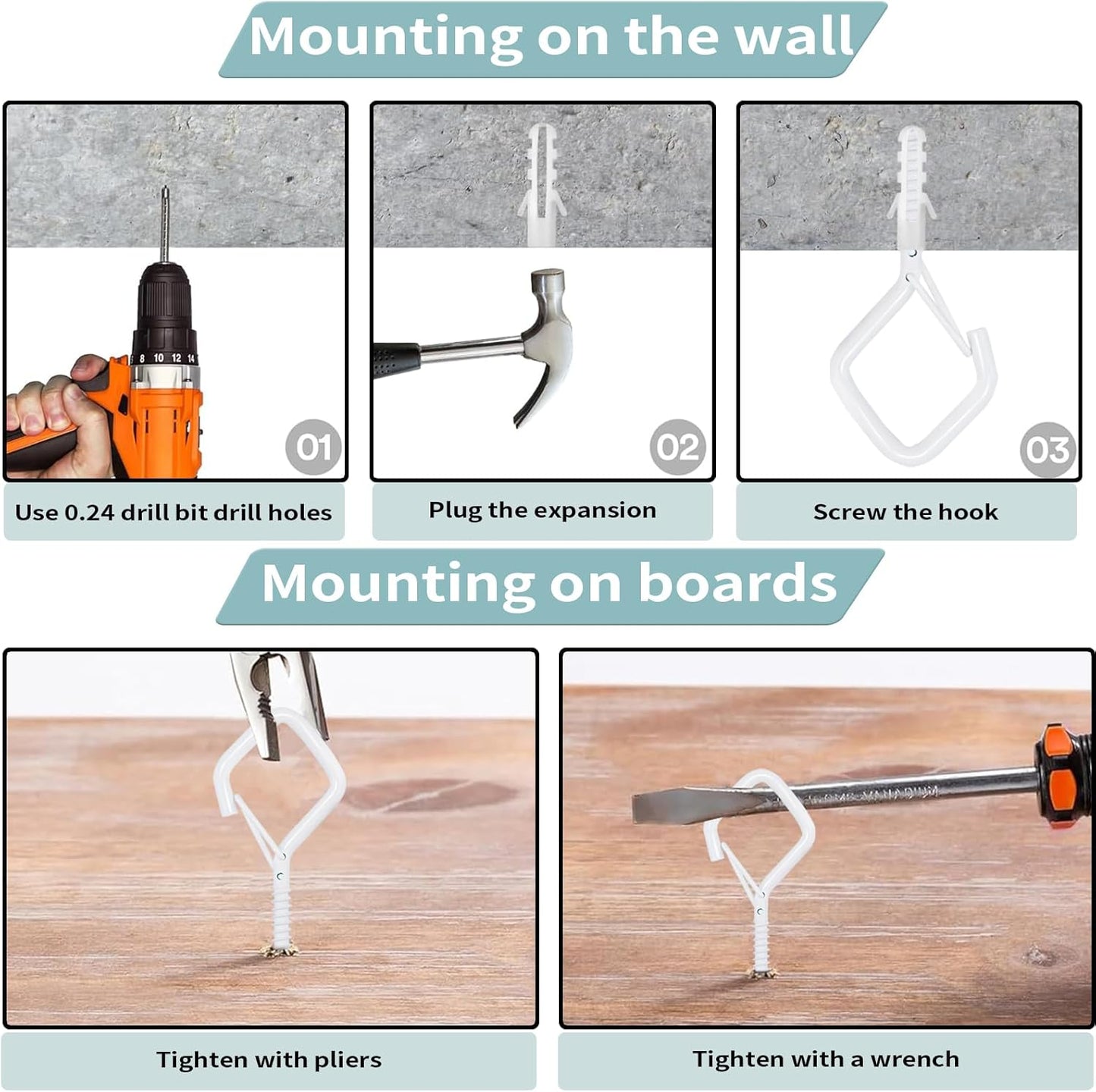 100 PCS White Eye Screw Hooks for Hanging Heavy Duty with Safety Buckle.Metal Ceiling Hooks for Hanging Plants Cup Wind Chime Bird Feeders Patio Lights at Indoor&Outdoor