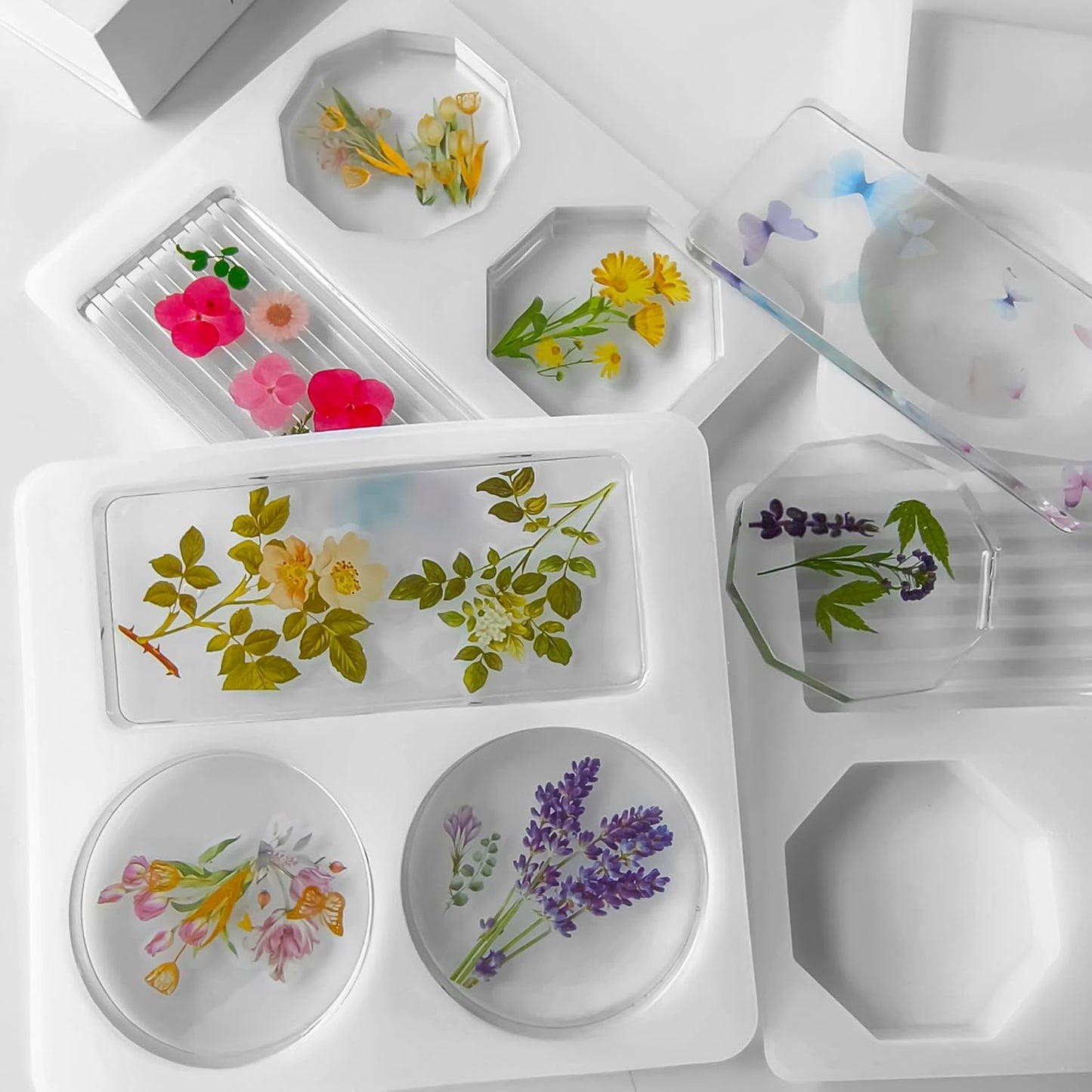 2 Pack Silicone Deep Coaster Molds - Round & Rectangle, 3D & Resin Casting, Craft Supplies - Tray Casting Table Decoration Mold