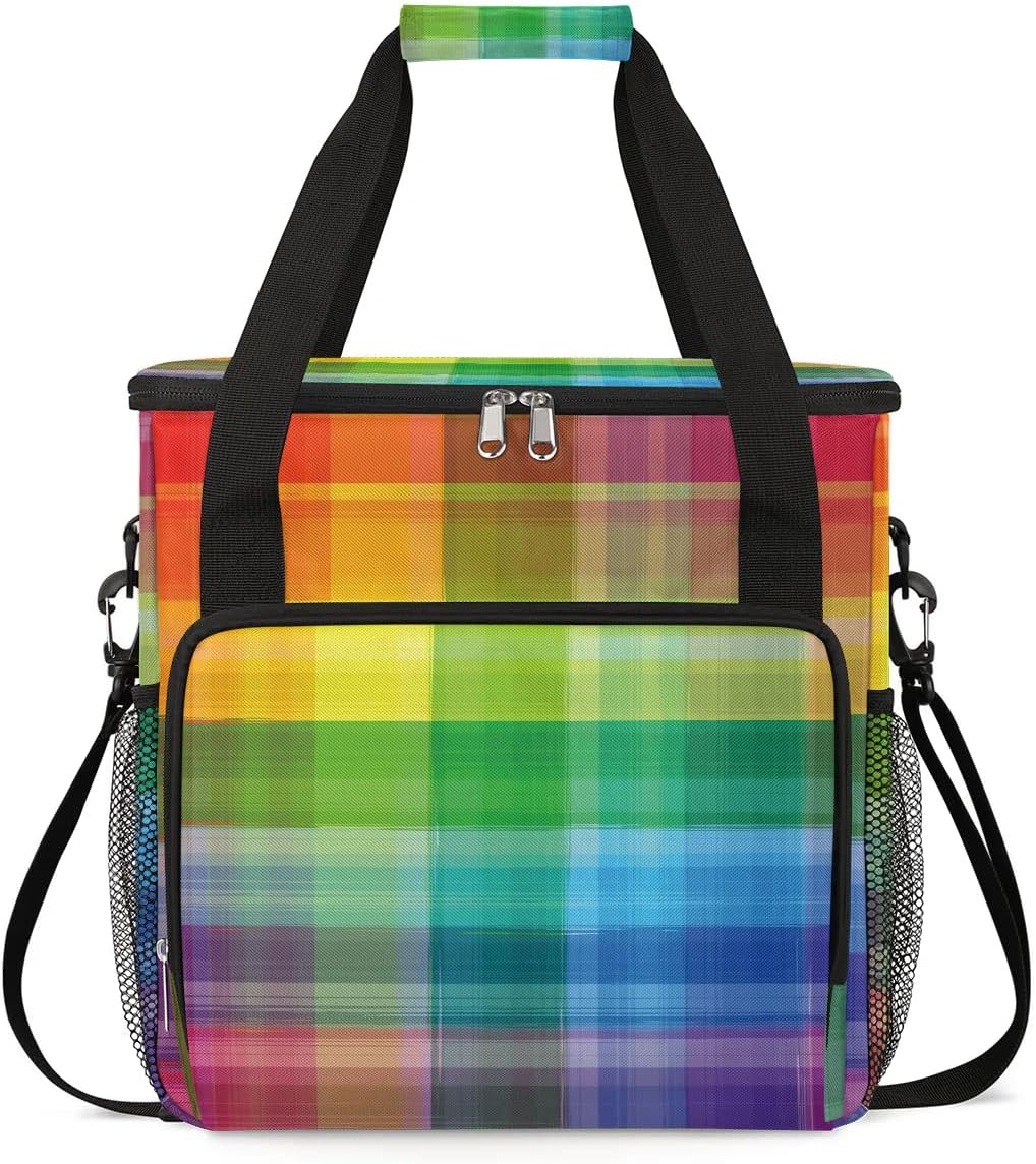 stripes colorful grid Coffee Maker Carring Bag Travel Carrying Storage Tote Bag Compatible with Keurig K-Mini or K-Mini Plus Portable Single Serve Coffee Brewer Case with Pockets for K-cup Pods