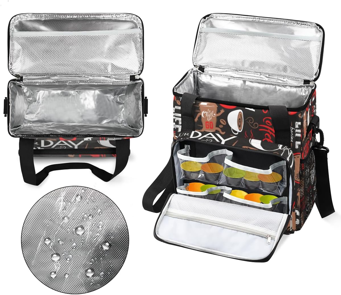 Red Start Day With Coffee Coffees Maker Carrying Bag Coffee Machine Travel Storage Tote Bag Compatible with K-Mini or K-Mini Plus, Portable Single Serve Coffees Brewer Case with Pockets for K-Cup Pods