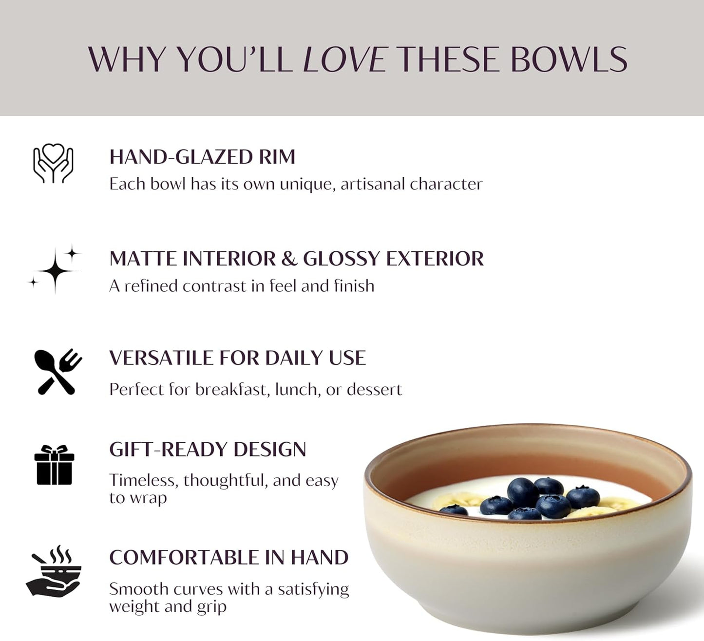 Ceramic Cereal Bowls Set of 4-21 oz Stoneware Bowls for Soup, Salad, Dessert or Ice Cream - Stackable, Dishwasher & Microwave Safe, Small Rustic Bowls for Kitchen -Terracotta/Reactive Glaze