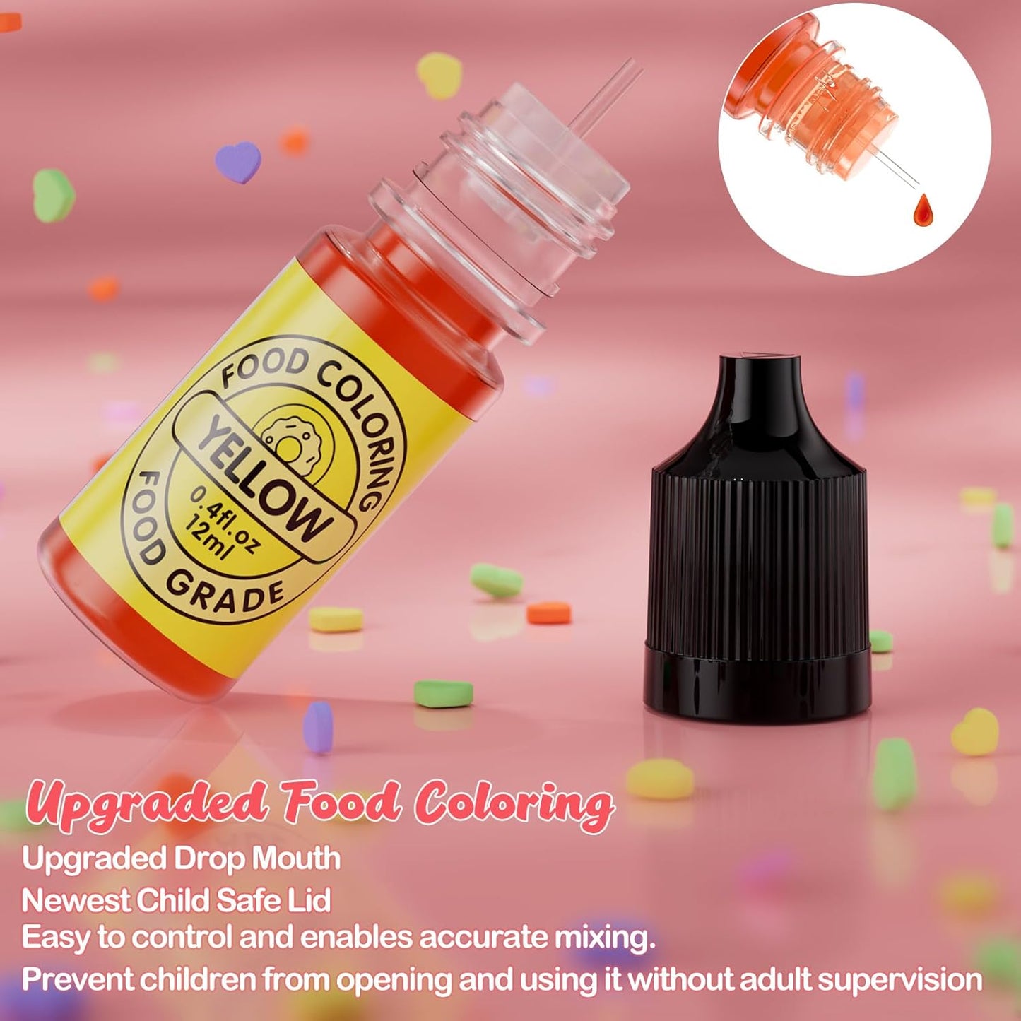 Food Coloring Set for Cake Decorating Rainbow Edible Food Dye for Baking Royal Icing Cookie Supplies Gluten Free 14x12ml Food Grade Liquid Food Color Kit, 0.4 Fl. Oz/Bottles
