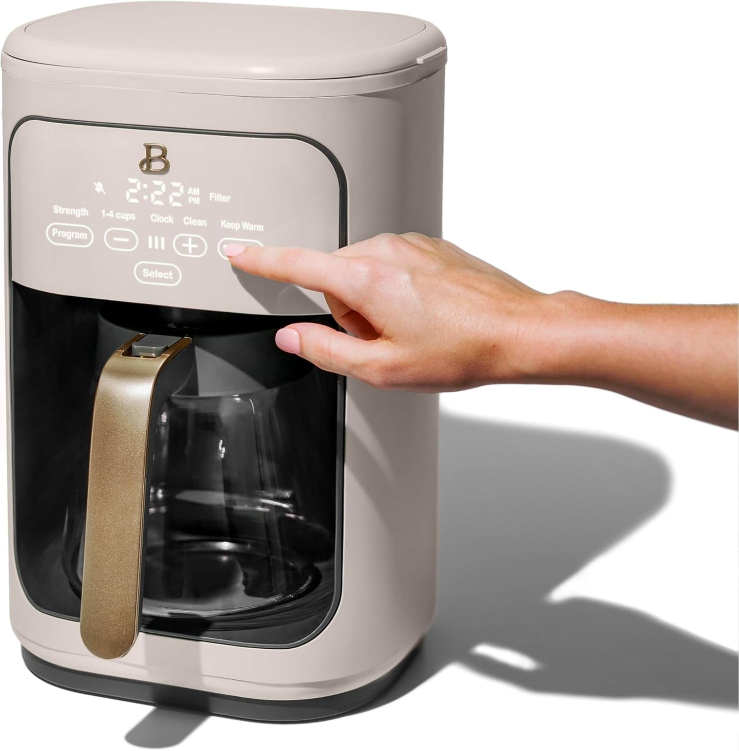 Beautiful Coffee Maker, 14-Cup, Touch-Activated Display, Programmable, Automatic Shut-Off, 1200W, Keep Warm, 24h Timer (Porcini Taupe)