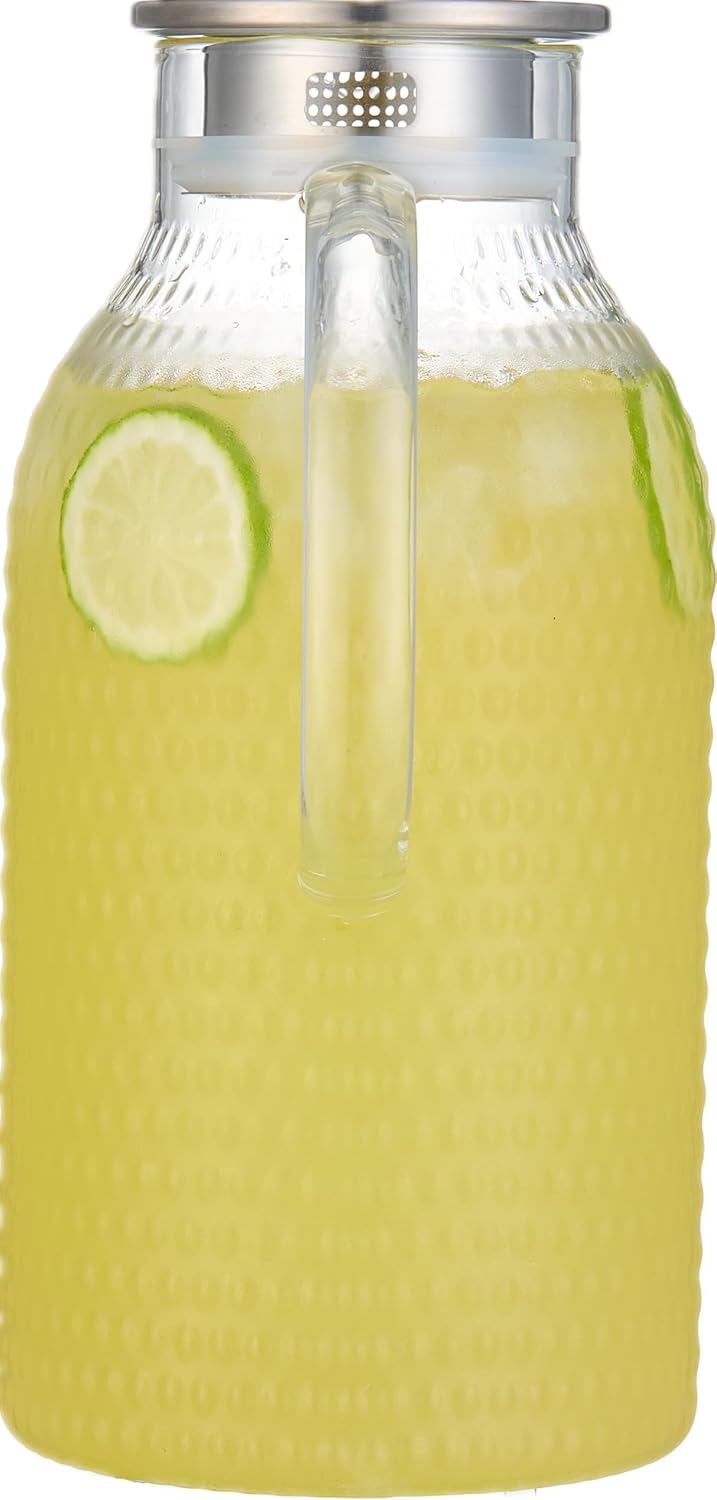 Karafu 3 Liter/100 Oz Glass Pitcher with Lid, Easy Clean Heat Resistance Borosilicate Glass Jug for Hot/Cold Water, Milk, Ice Tea and Juice Beverage