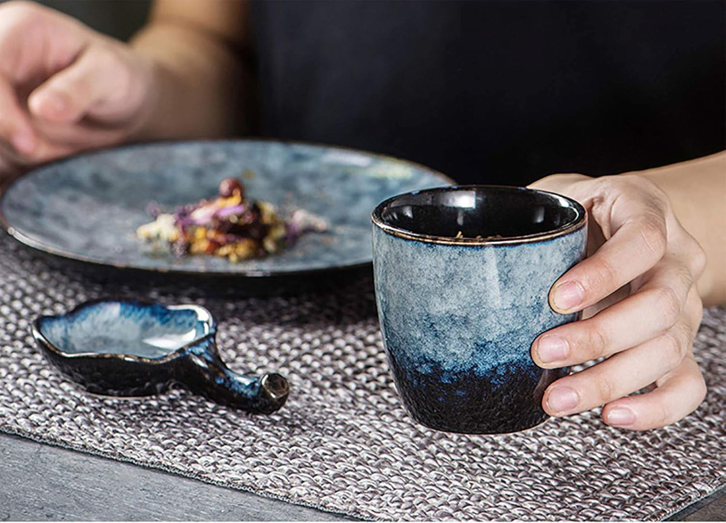 Ceramic Tea Cup, Kung Fu Tea set, Coffee Cup, Yerba Mate Set 4-piece companion cup set (Grey)