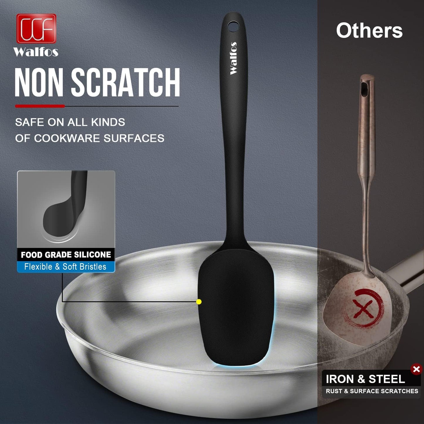 Walfos Silicone Spatula Set of 5 - (600°F) High Heat Resistant Kitchen Scraper Spatulas, One-Pieces Seamless Design, Perfect for Cooking Mixing & Baking - BPA Free and Dishwasher Safe,black