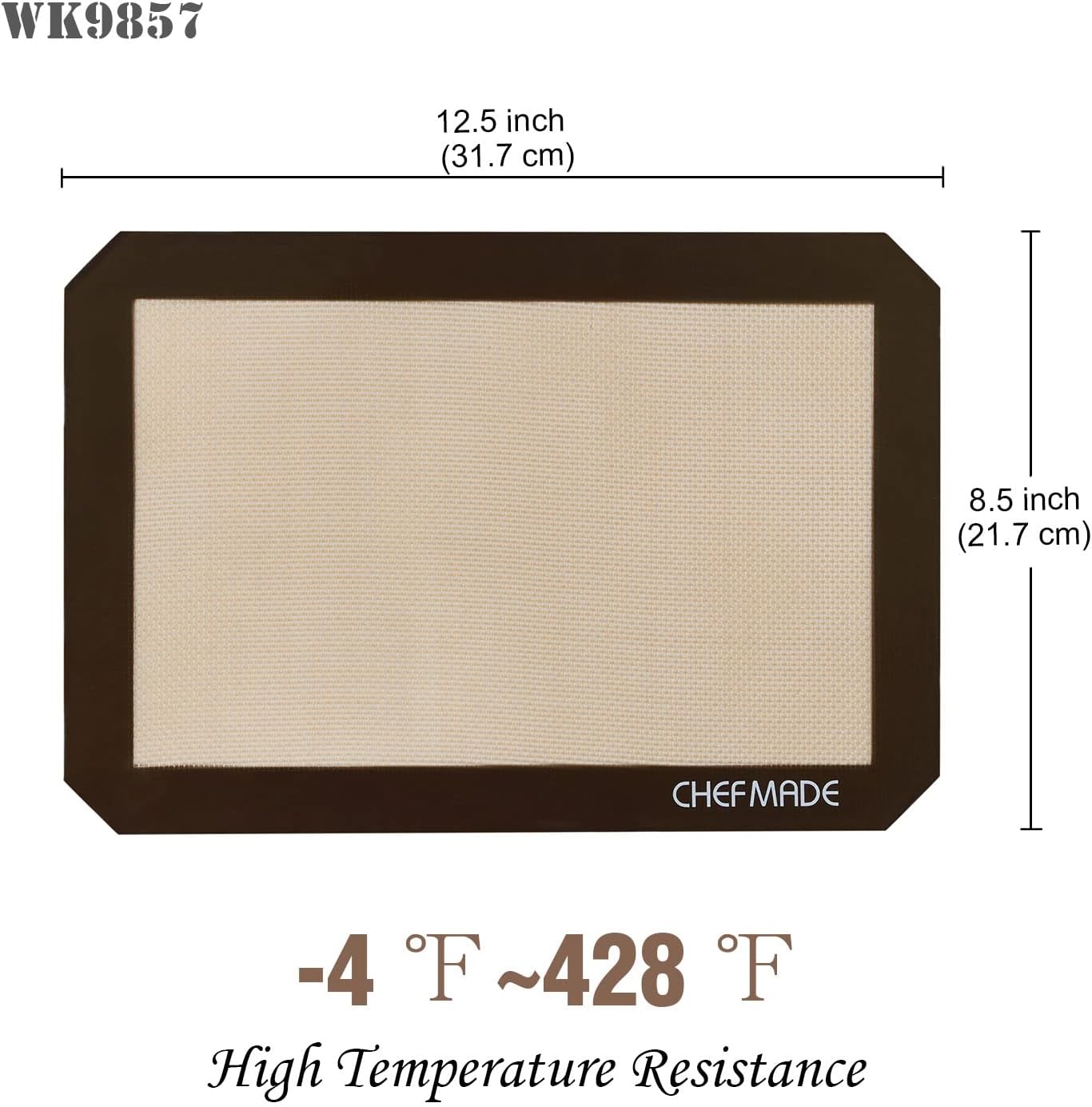 CHEFMADE 13-Inch Silicone Baking Mat with Measurements, Non-stick Heat Resistant Rolling Dough Mat, for Pastry,Pizza, Fondant and Pie Crust Making 8.6" x 12.6" (Brown)