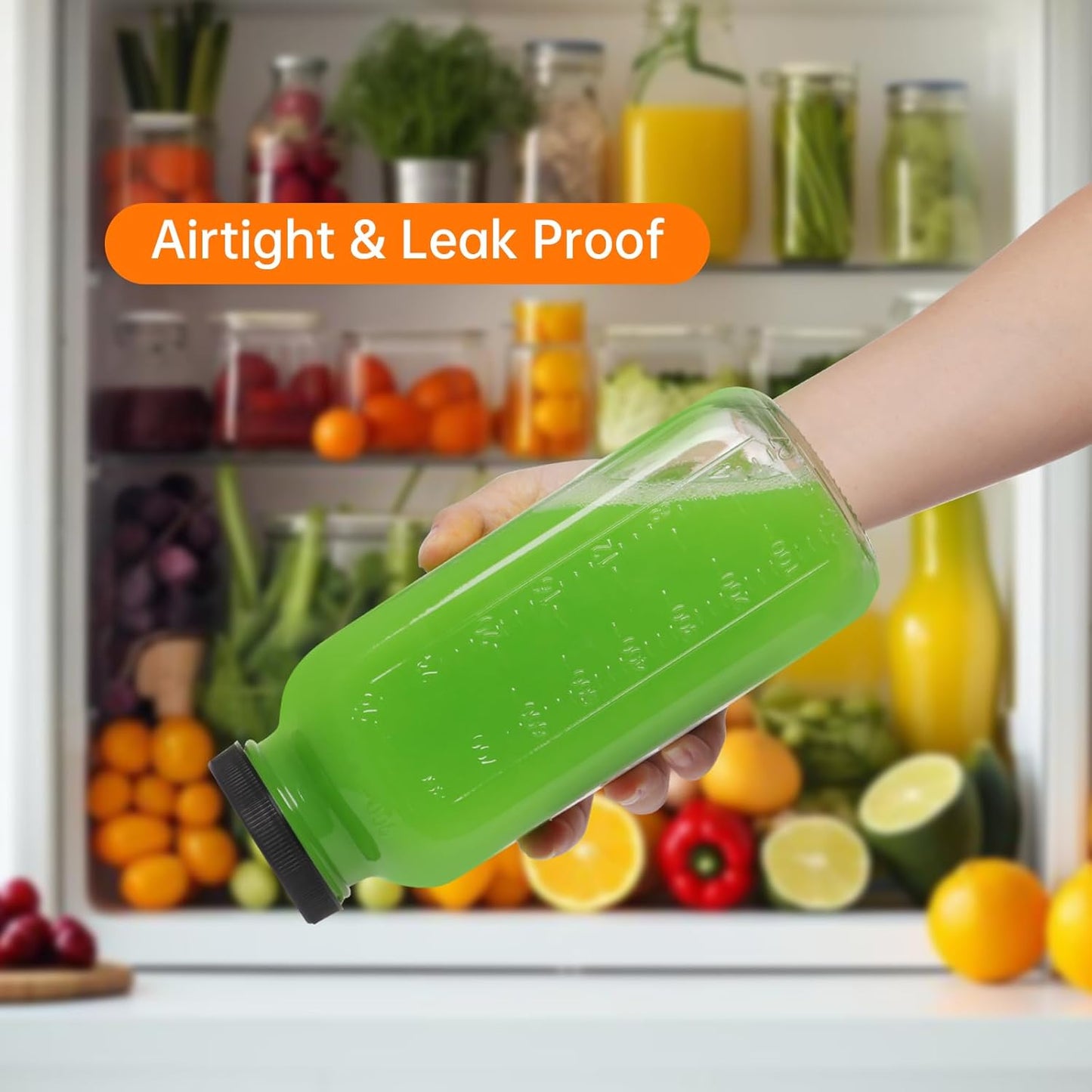 STARSIDE 32 oz Glass Juice Bottles with Lids 2 Pack - Square Reusable Drinking Jars for Juicing, Milk, Kombucha - Includes 1 Bottle Brush, 6 Colored Labels