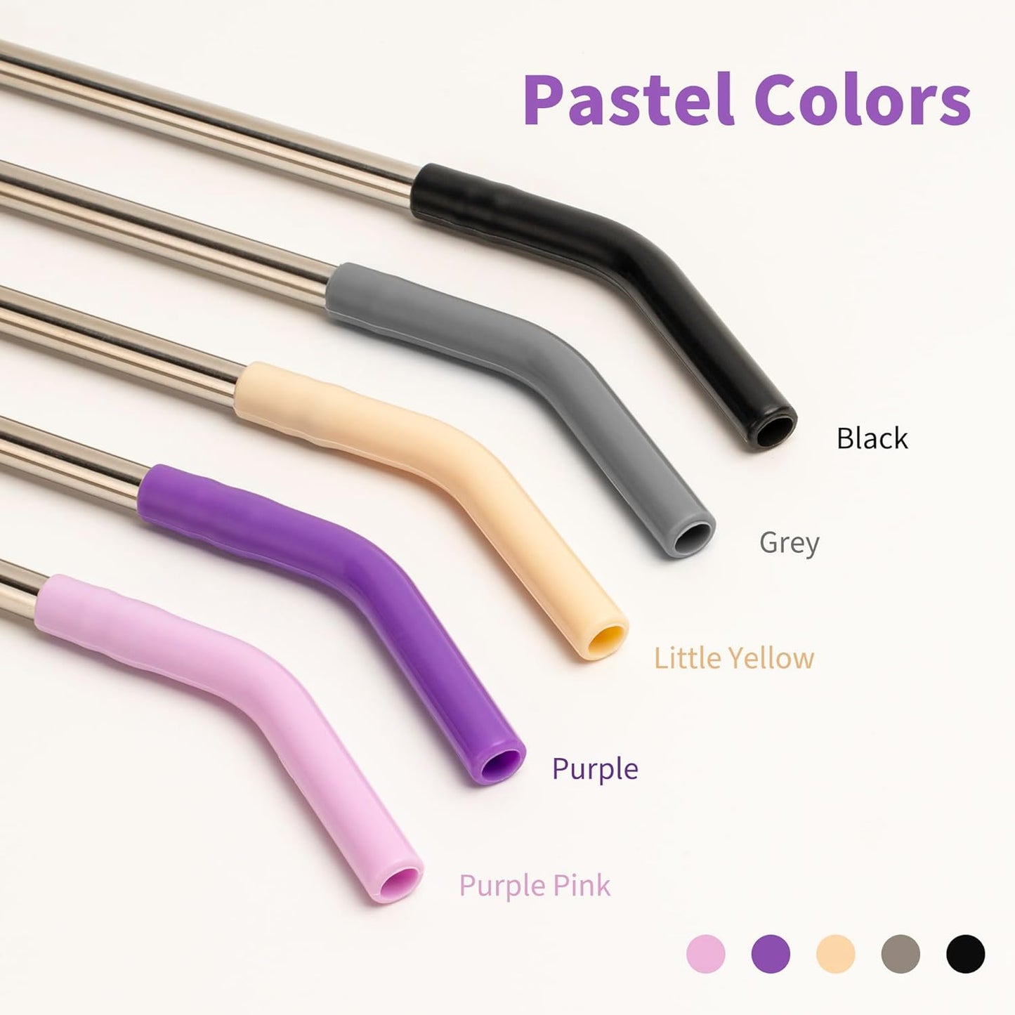 Stainless Steel Straws for 20 oz Yeti Tumbler, 5 Pcs Metal Straws Reusable with Silicone Tip for 20 oz Stanley Cup and 16 oz Glass Tumbler, Cleaning Brush, 1 Portable Bag