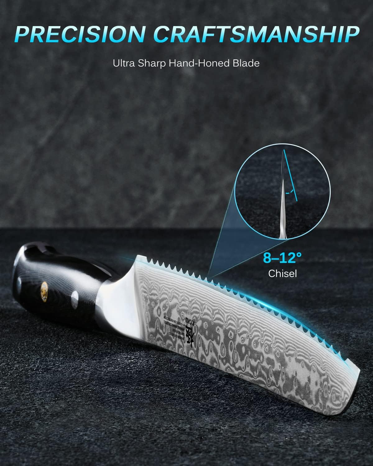 KYOKU 8" Serrated Bread Knife - Gin Series - VG10 Damascus Japanese Steel Kitchen Knife with Silver Ion Blade G10 Handle Mosaic Pin, Professional Razor-Sharp Bread Cutting Slicing