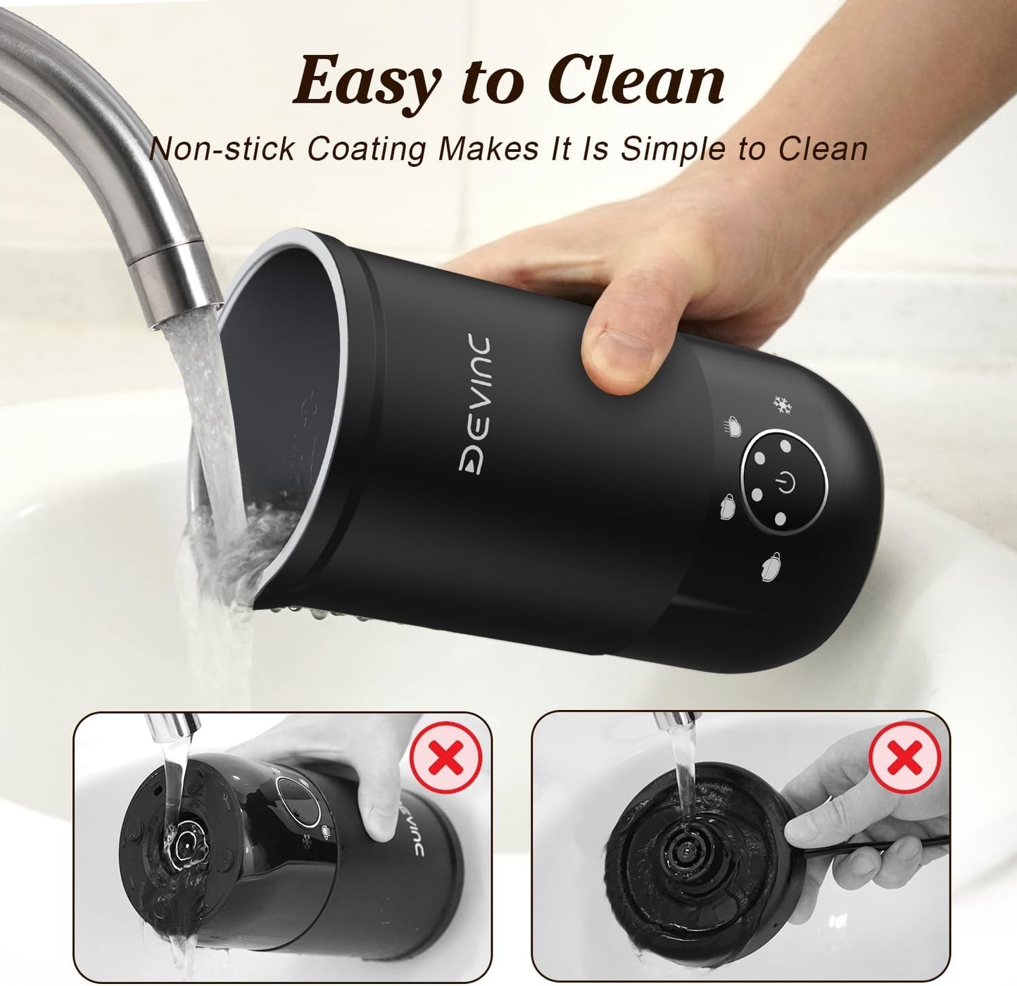 DEVINC Milk Frother, 4-in-1 Milk Frother and Steamer, Hot and Cold Foam Maker and Milk Warmer with Auto Shut-Off, Electric Frother for Coffee, Latte, Cappuccino, Matcha