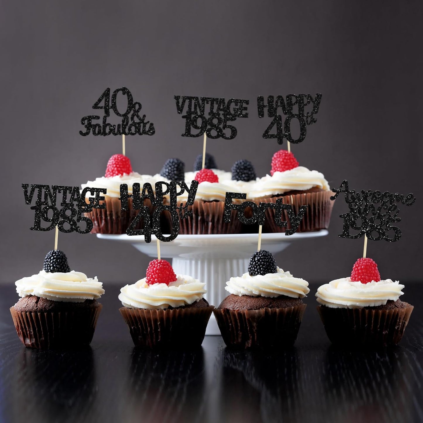 Gyufise 30Pcs Black Glitter Vintage 1985 Cupcake Toppers Awesome Since 1985 Cake Decorations Cheers to 40 Fabulous Forty Cupcake Picks 40th Birthday Wedding Anniversary Party Cake Decorations Supplies