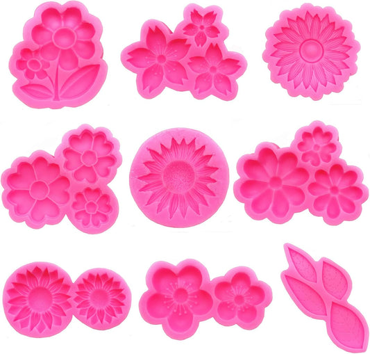 9 Pcs Flowers Fondant Molds,Flower Silicone Mold for Cupcake Dessert Chocolate Jelly Cookie Decor, Jewelry, Pastry, Chocolate,Handmade Soap Mould Candy Making(Pink)