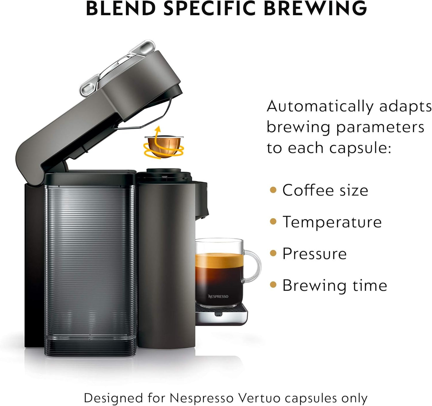Nespresso Vertuo Coffee and Espresso Machine by De'Longhi,54 oz, Titan,Gray