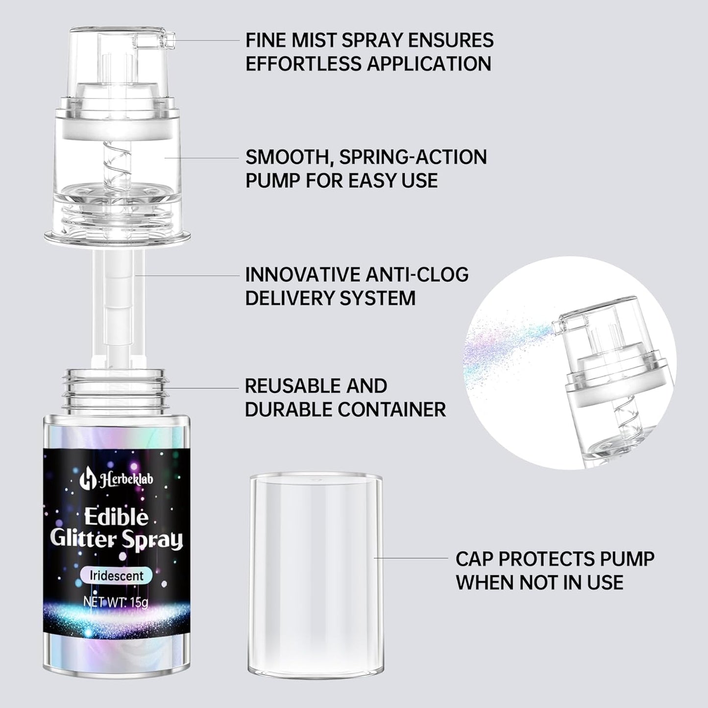 Purple Edible Glitter Spray - 15g Edible Purple Glitter for Cakes Food Grade Shimmer Powder Cake Spray for Cookie Decorating Chocolate Strawberry