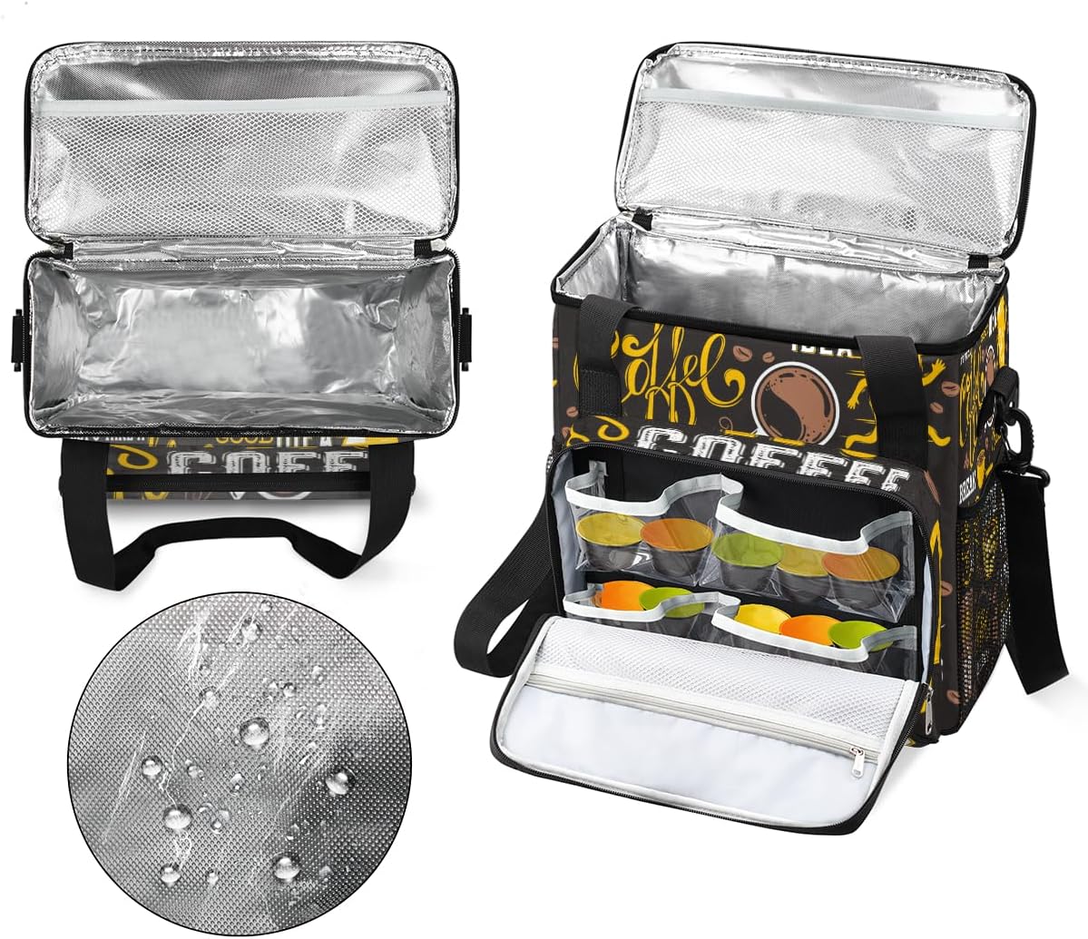 Yellow Coffee Break Cafe Maker Carring Bag Travel Carrying Storage Tote Compatible with Keurig K-Mini or Plus Portable Single Serve Brewer Case Pockets for K-cup Pods