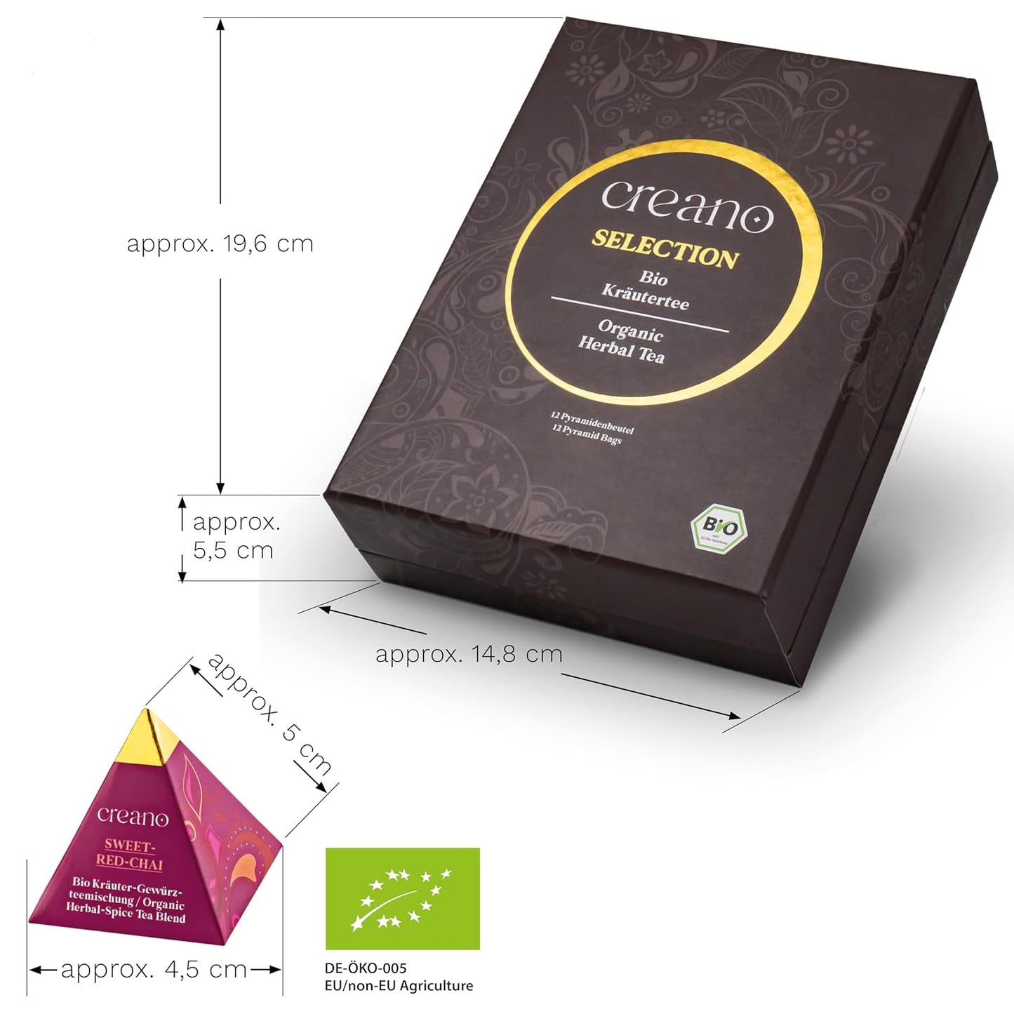 Creano Organic Herbal Tea Gift Set "Organic Herbal Tea" – 12 Pyramid Tea Bags in 9 Different Varieties – 22.5 g*