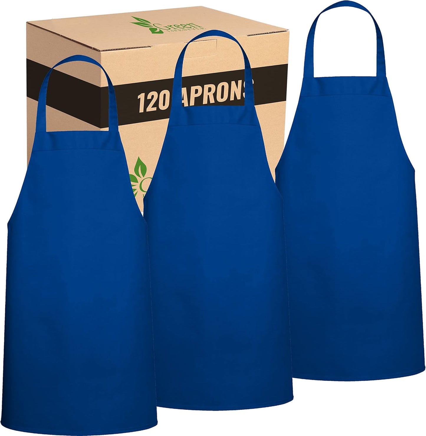 GREEN LIFESTYLE 120 Pack Professional Chef Apron – Grilling Aprons for Men, Waterproof Cooking Apron for BBQ, Work or Restaurant Use, Kitchen Aprons for Women – Royal Blue, No Pockets
