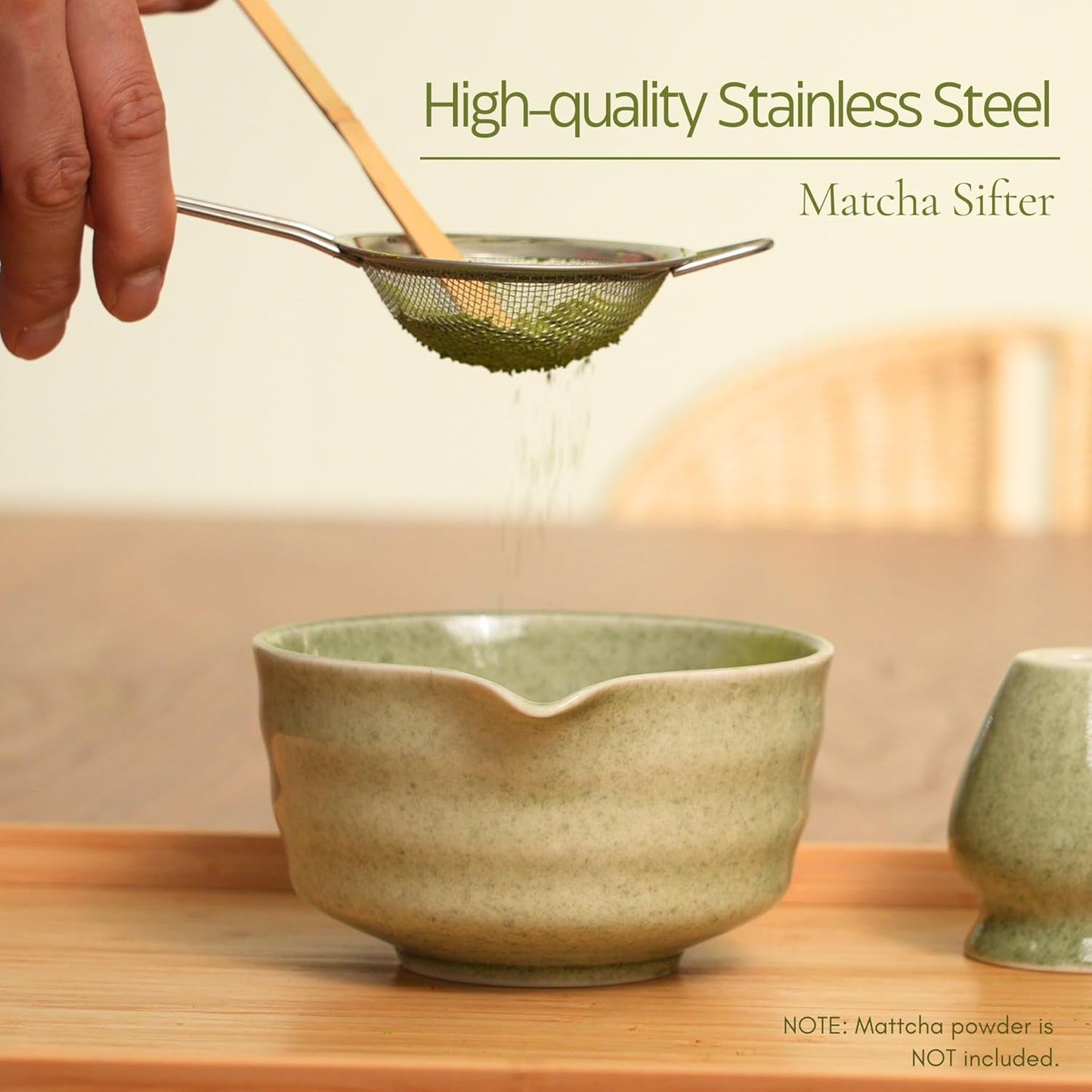 Matcha Whisk Set, Matcha Set, Handcrafted Bamboo Chasen & Ceramic Bowl Matcha Kit, 5 Pcs Matcha Set Whisk and Bowl with Stainless Steel Sifter, Bamboo Scoop & Holder for Matcha Tea Ceremony, Jade