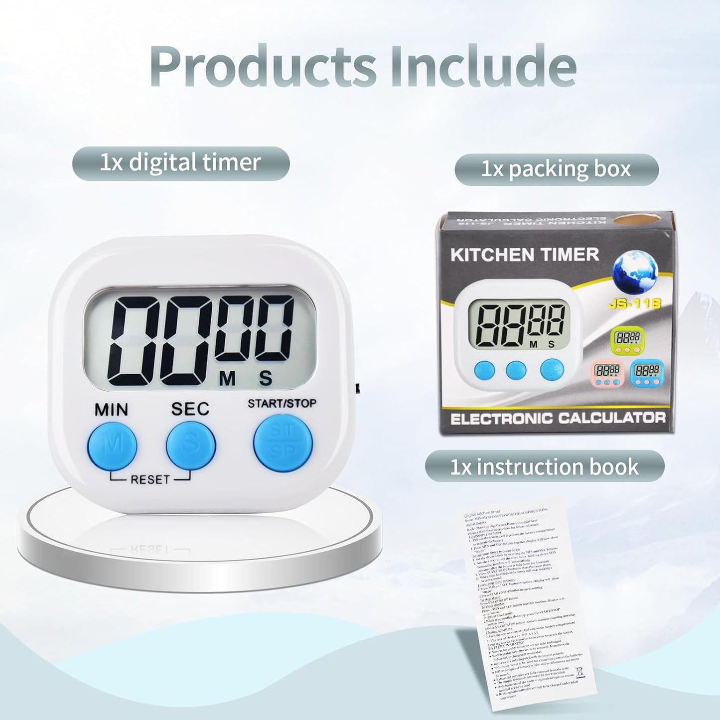 4 Pack White Digital Kitchen Timer Magnetic Digital Timer with Big Display Loud Ring Cooking Timers for Cooking, Game, Gym, Break Time, Classroom (4, White)