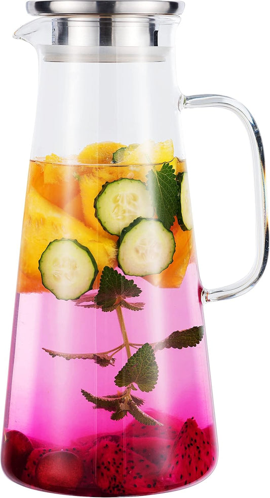 Karafu 68 Oz/2 Liter Pitcher, Glass Pitcher with Lid, Easy Clean and Heat Resistance Borosilicate Glass Jug for Hot or Cold Water, Milk, Ice Tea and Juice Beverage