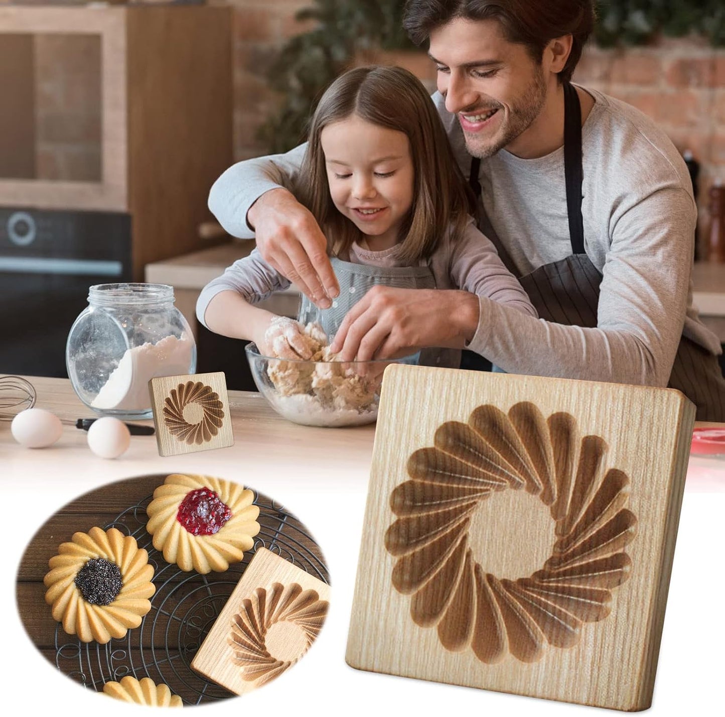 Wooden Cookie Biscuit Mold, 3D Baking Mold, Embossing Craft Decorating Baking Tool, Suitable for Halloween Thanksgiving Christmas Kitchen DIY (Cookies-A-3PCS)