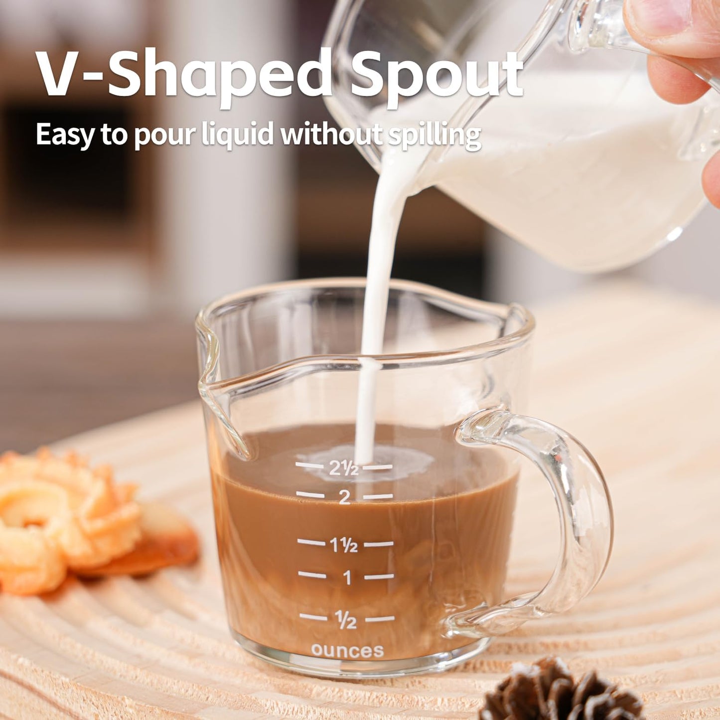 Espresso Shot Glass 3-Ounce Triple Pitcher Barista Double Spouts With Pouring Handle (2 Pack)