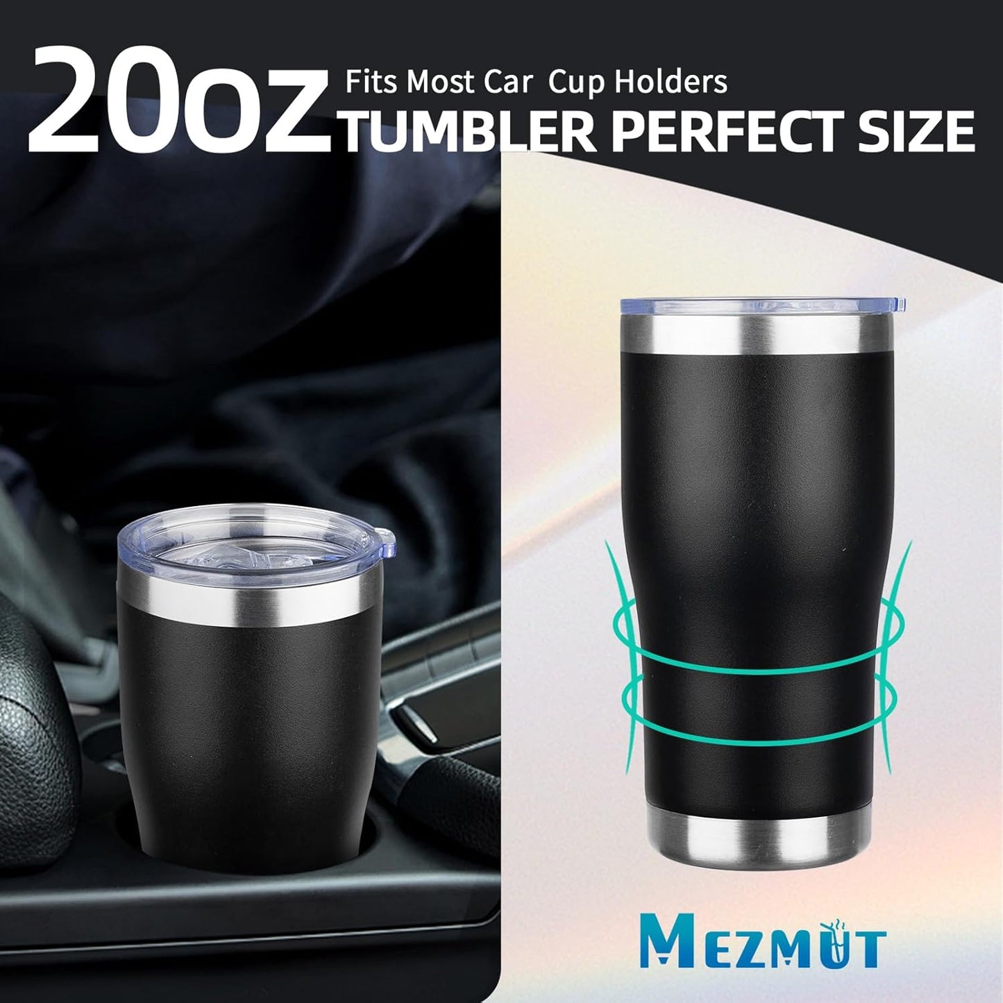 MEZMUT 20oz Coffee Tumbler with Lid and Straw Double Wall Vacuum Insulated Cup Stainless Steel Travel Mugs Insulated for Hot and Cold Leakproof Powder Coated Tumbler for Indoor and Outdoor