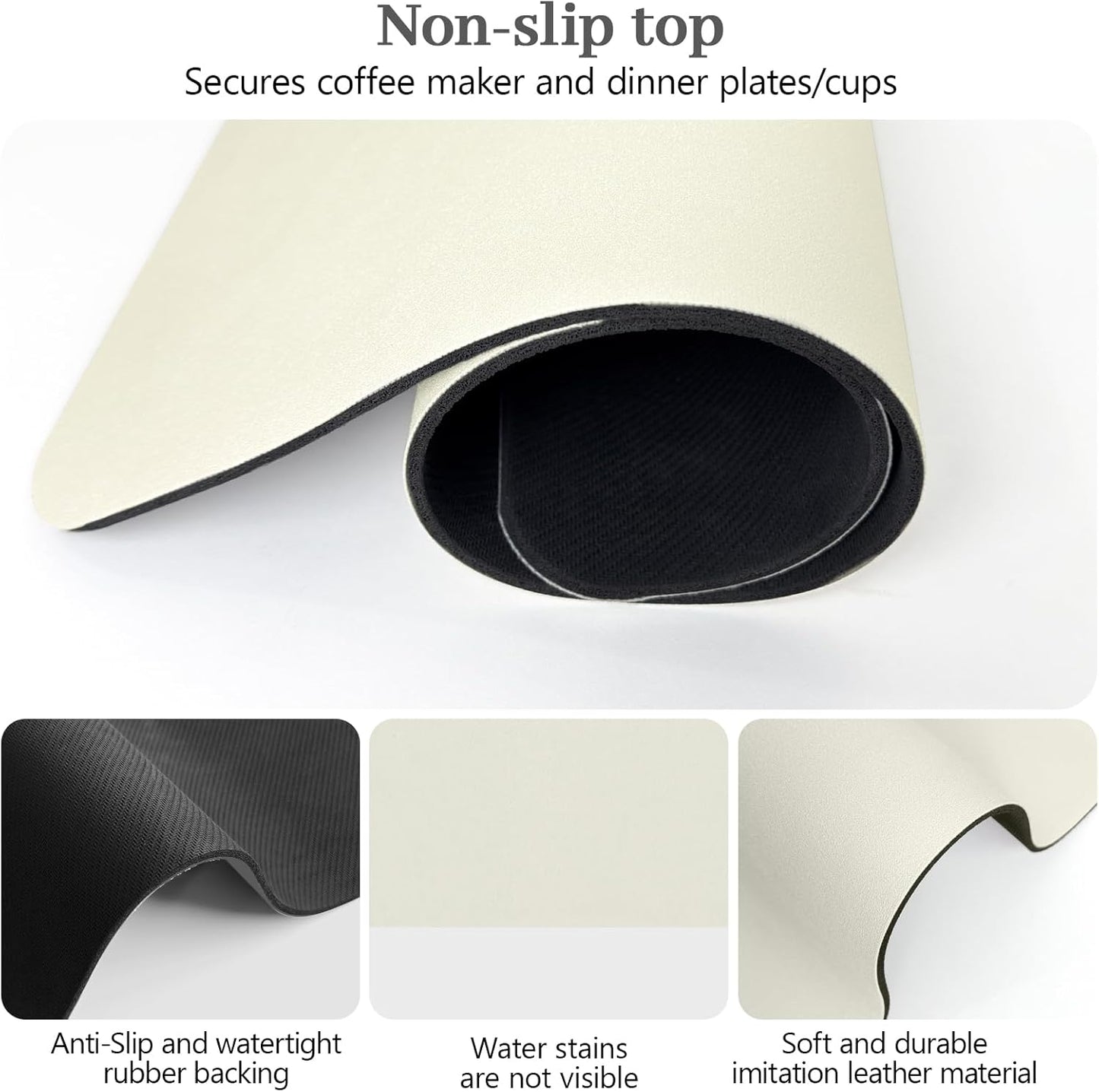 Bloss Coffee Mat, Super Absorbent Dish Drying Mat, Coffee Bar Mat, Kitchen Counter Mat, Hide Stain Rubber Backed Dish Drying Pad(12.2"x19.7", Off White)