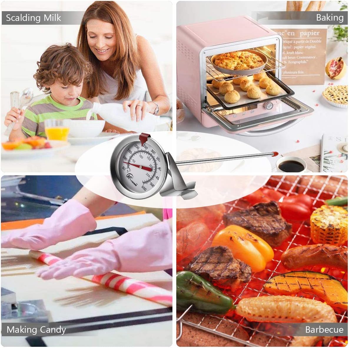 KT THERMO Deep Fry Thermometer with Instant Read,Oil Thermometer(2-Pack),12” Stainless Steel Stem Meat Cooking Thermometer,Best for Turkey,BBQ,Gril