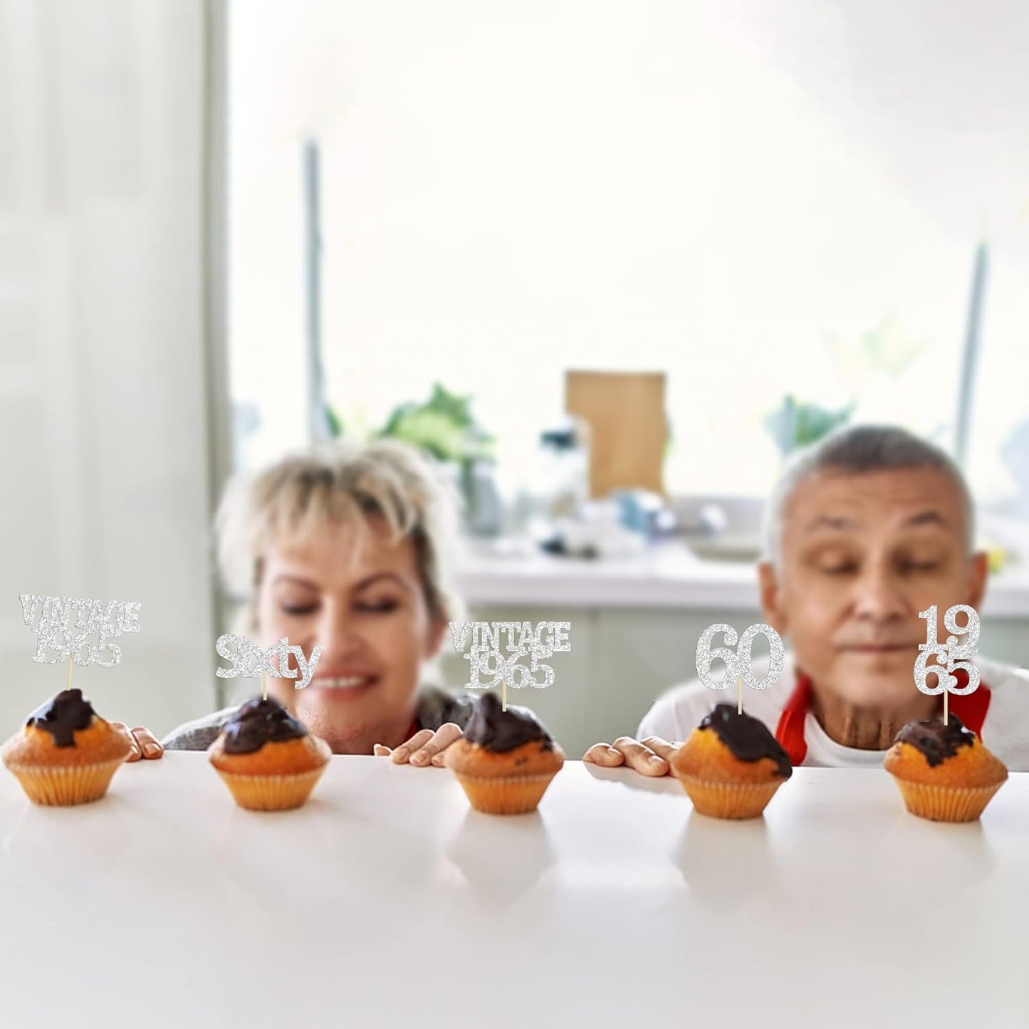 Gyufise 24Pcs 60th Birthday Cupcake Toppers Cheers to 60 Fabulous Sixty Cupcake Picks Vintage 1965 Decorations for 60th Birthday Wedding Anniversary Party Cake Decorations Supplies Silver