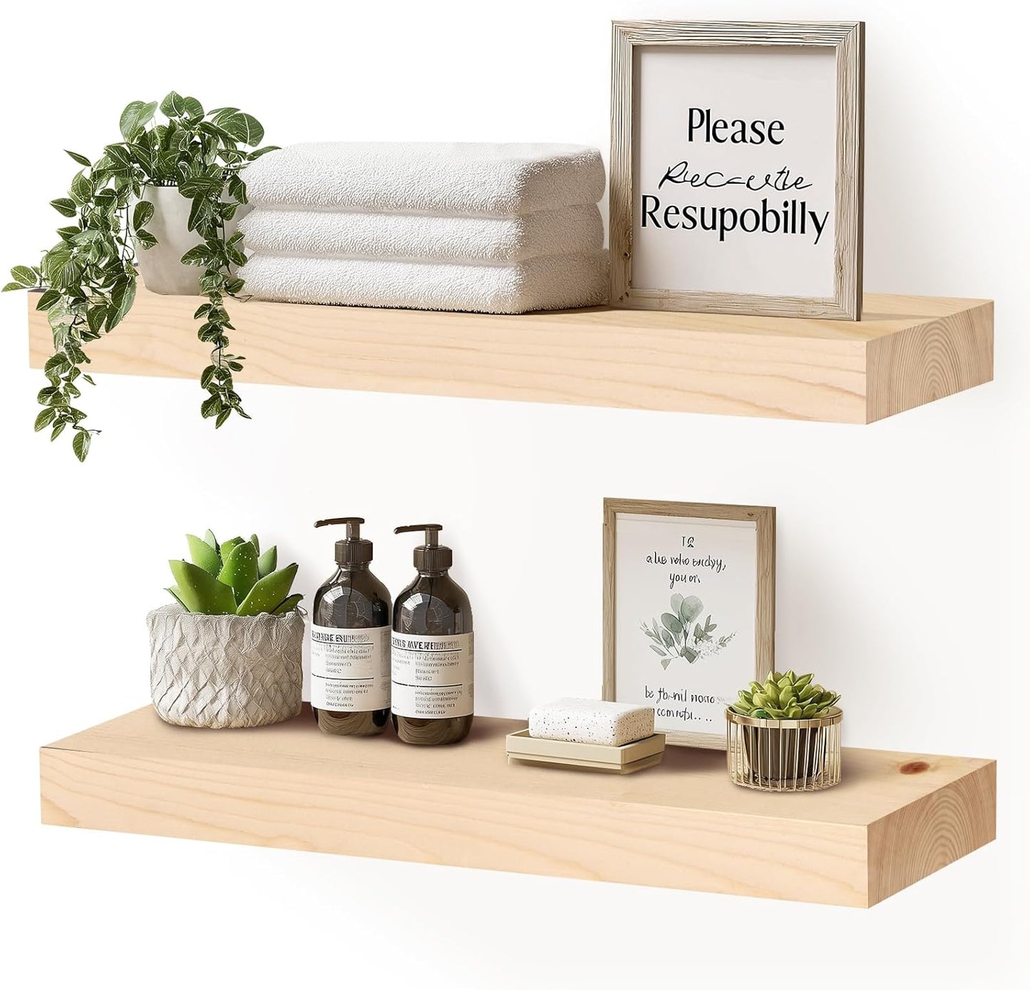 17x8x1.6 inch Floating Shelves Set of 2 – Solid Wood Rustic Wood Wall Mounted Shelf for Kitchen, Bathroom, Living Room