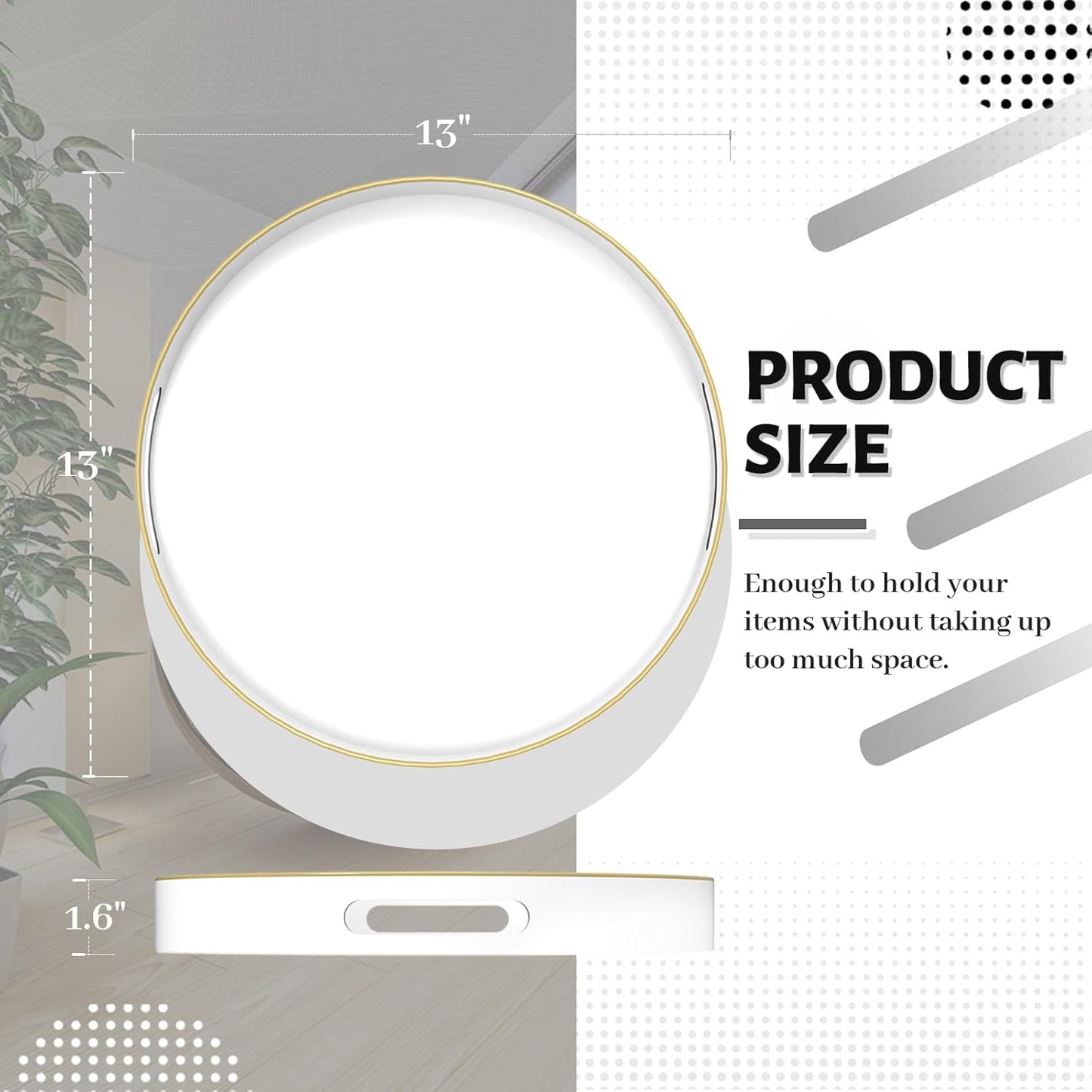 MAONAME White Decorative Tray for Coffee Table, Modern Round Serving Tray with Handles, 13" Plastic Tea Trays for Ottoman, Bathroom Decor