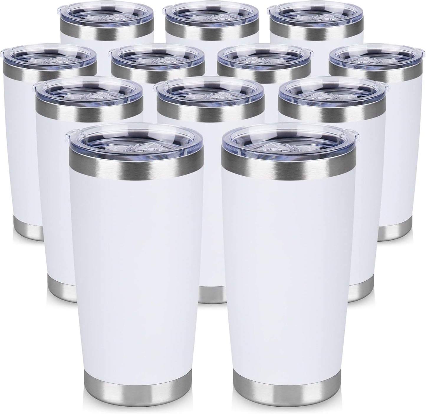20 oz Tumbler Stainless Steel Tumblers Bulk with Lid Double Wall Insulated Coffee Tumbler Cups for Hot & Cold Drinks Powder Coated Travel Coffee Tumbler Mug Metal (White, 12 pack)