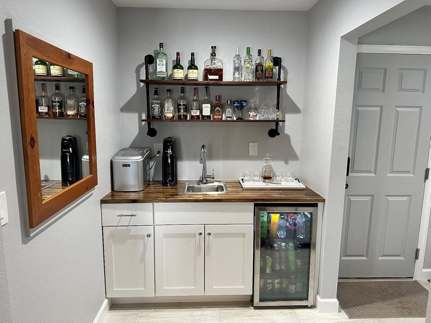 ROGMARS Industrial Pipe Solid Wooden Floating Book Shelves for Living Room Wall Shelving Kitchen Wall Shelves Bar Shelving 48 inch Rustic Farmhouse Shelves 2 Tier