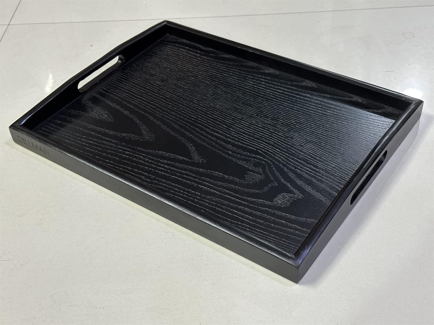 DILLMAN Serving Tray Large Black Wood Rectangle Food Tray Butler Tray Breakfast Tray with Handles (Small)